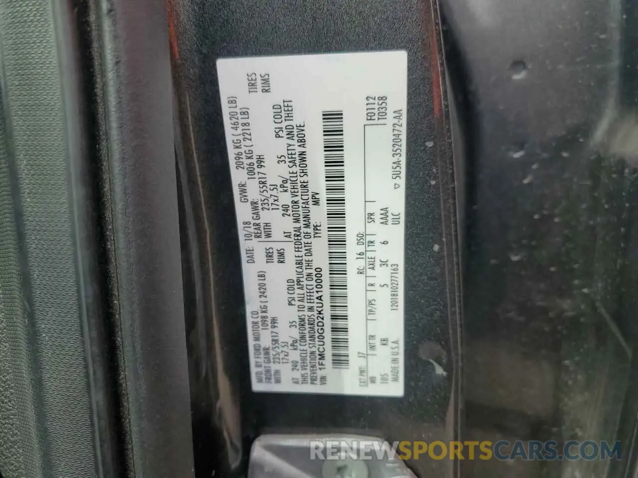 14 Фотография поврежденного автомобиля 1FMCU0GD2KUA10000 FORD ESCAPE 2019