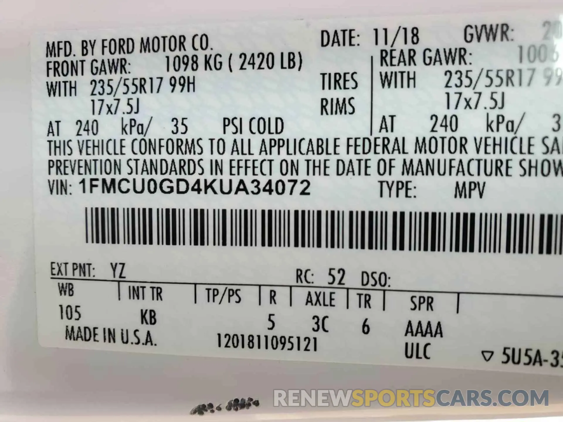 4 Photograph of a damaged car 1FMCU0GD4KUA34072 FORD ESCAPE 2019