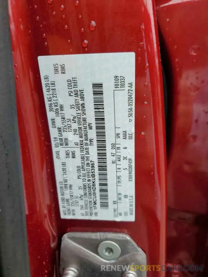 14 Photograph of a damaged car 1FMCU0HD8KUB53967 FORD ESCAPE 2019