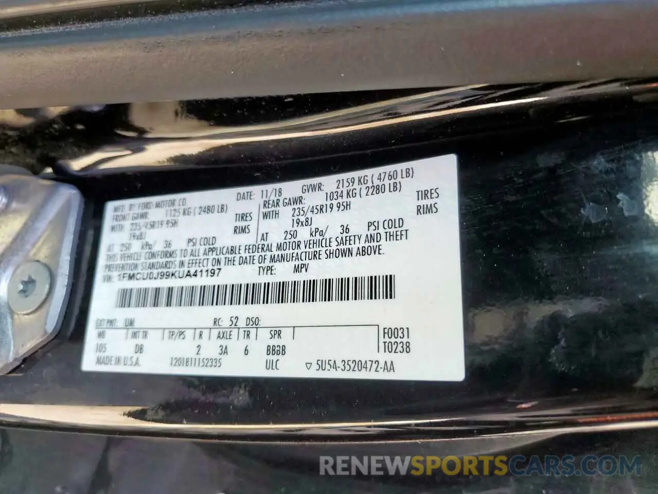 13 Фотография поврежденного автомобиля 1FMCU0J99KUA41197 FORD ESCAPE 2019