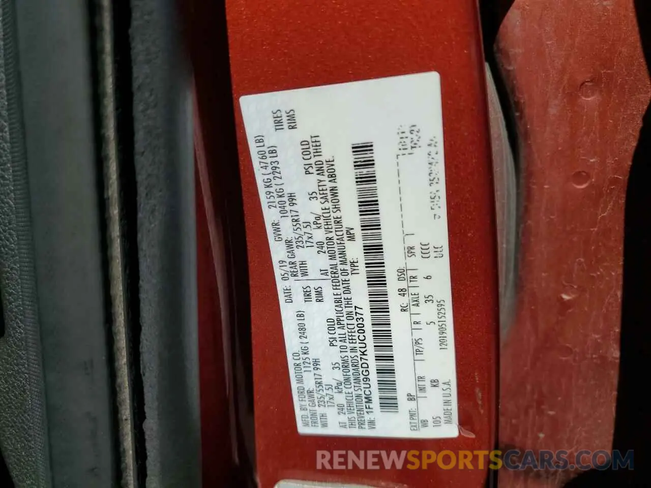 13 Фотография поврежденного автомобиля 1FMCU9GD7KUC00377 FORD ESCAPE 2019
