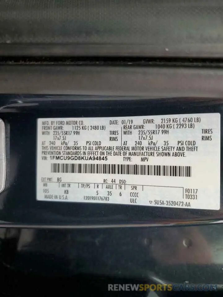 14 Фотография поврежденного автомобиля 1FMCU9GD8KUA94845 FORD ESCAPE 2019