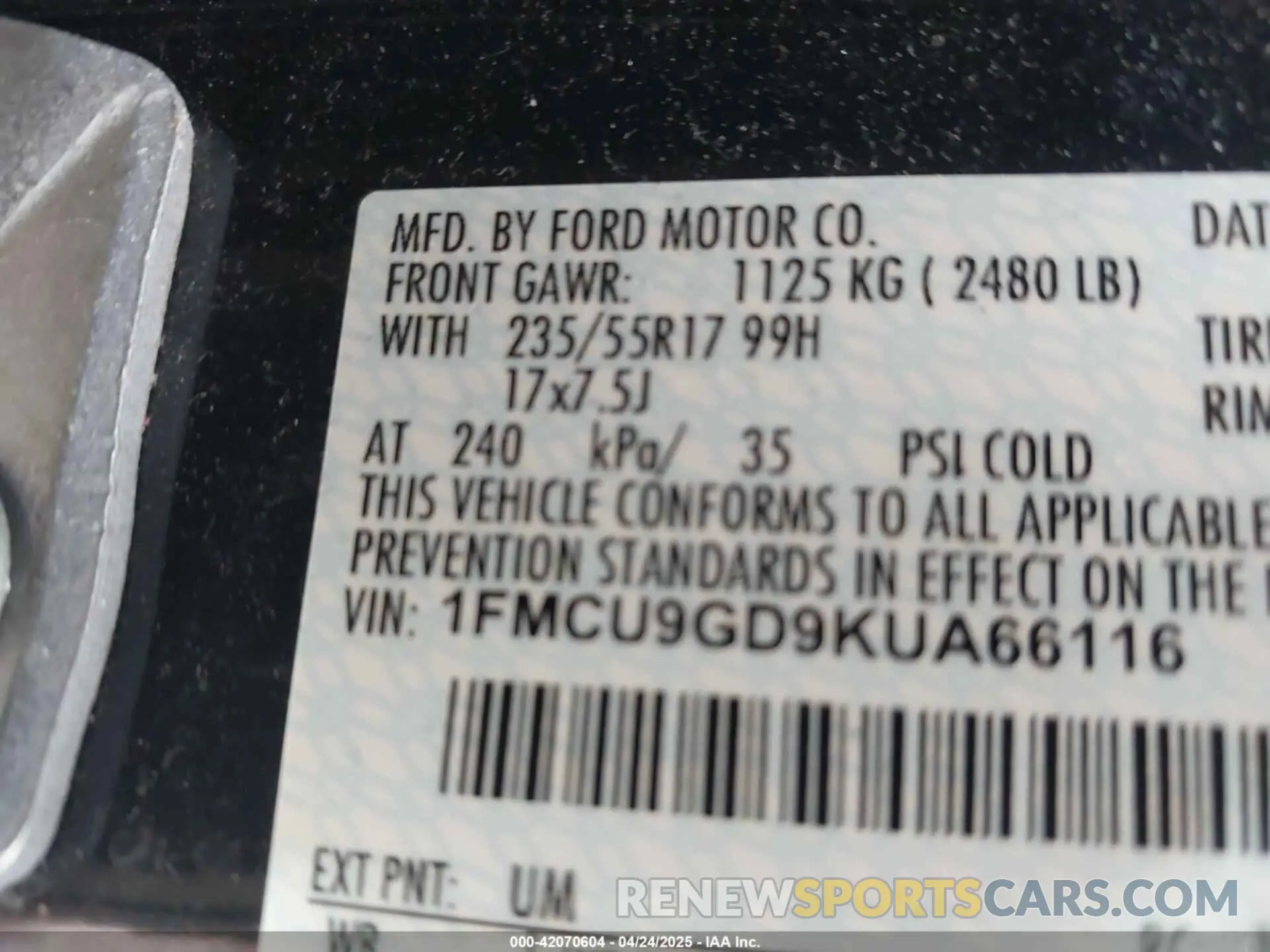 9 Photograph of a damaged car 1FMCU9GD9KUA66116 FORD ESCAPE 2019