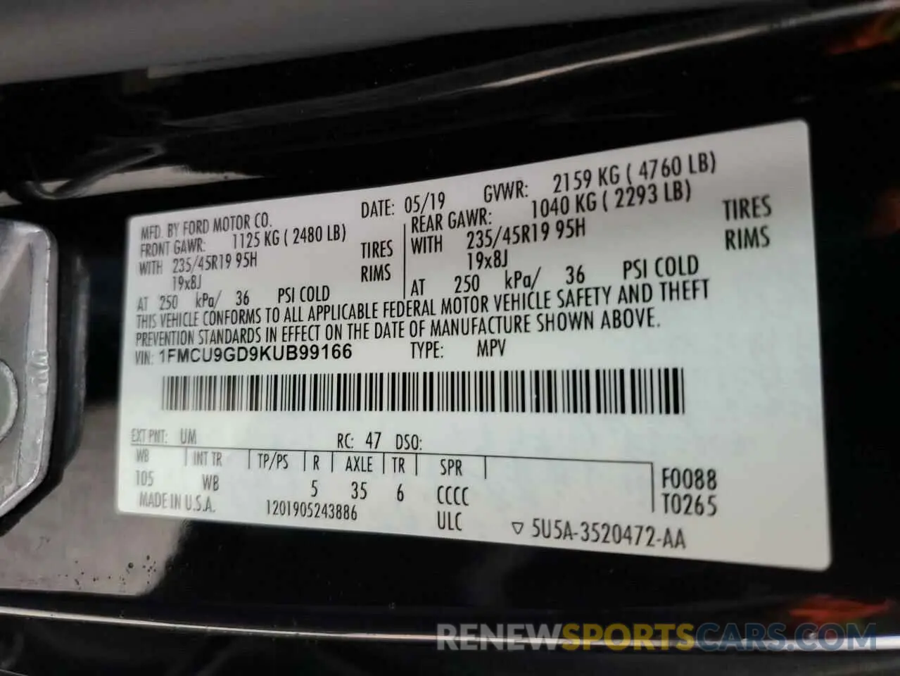 14 Фотография поврежденного автомобиля 1FMCU9GD9KUB99166 FORD ESCAPE 2019