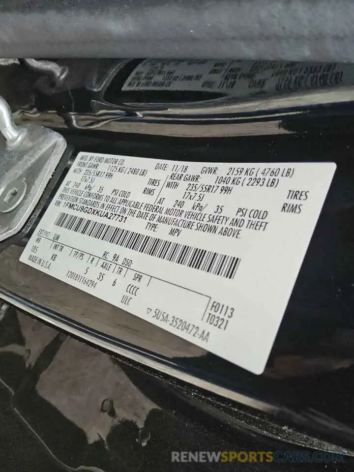 14 Фотография поврежденного автомобиля 1FMCU9GDXKUA27731 FORD ESCAPE 2019