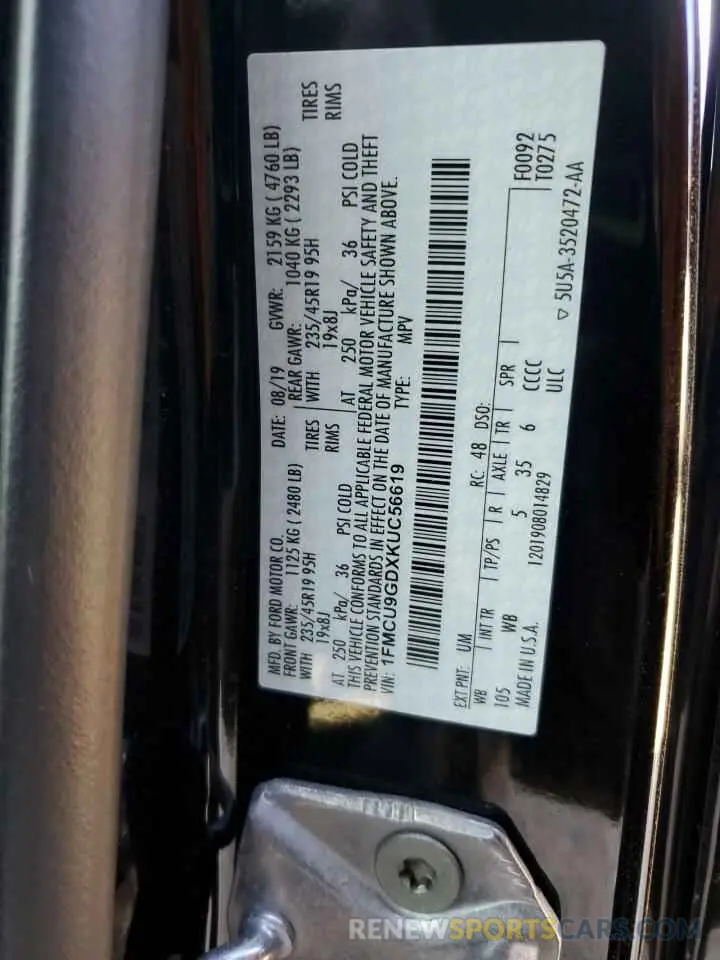 13 Photograph of a damaged car 1FMCU9GDXKUC56619 FORD ESCAPE 2019