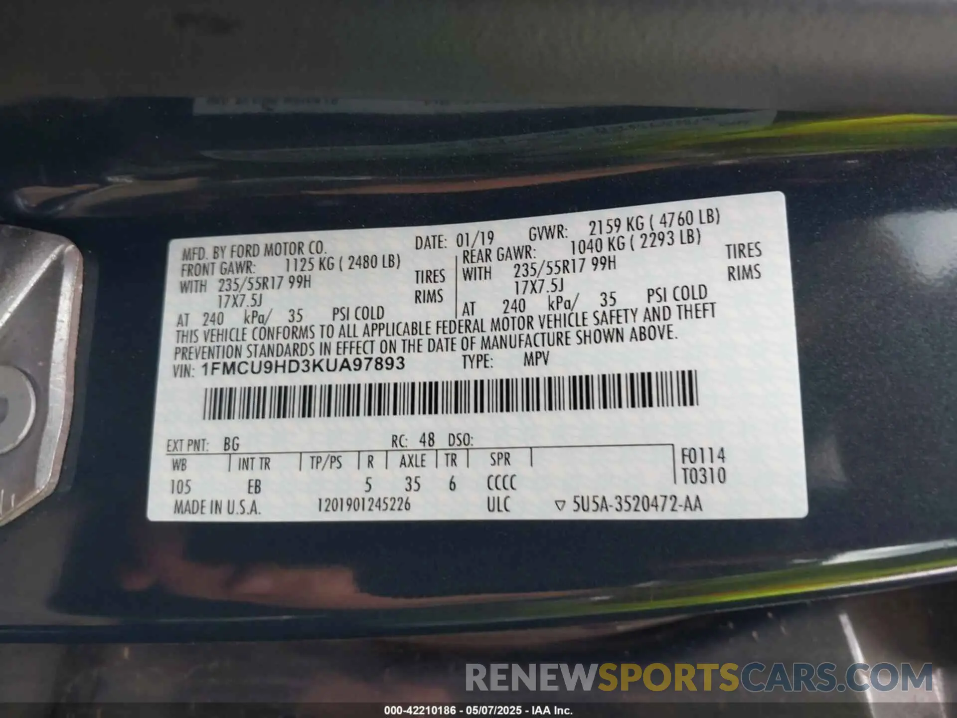 9 Photograph of a damaged car 1FMCU9HD3KUA97893 FORD ESCAPE 2019