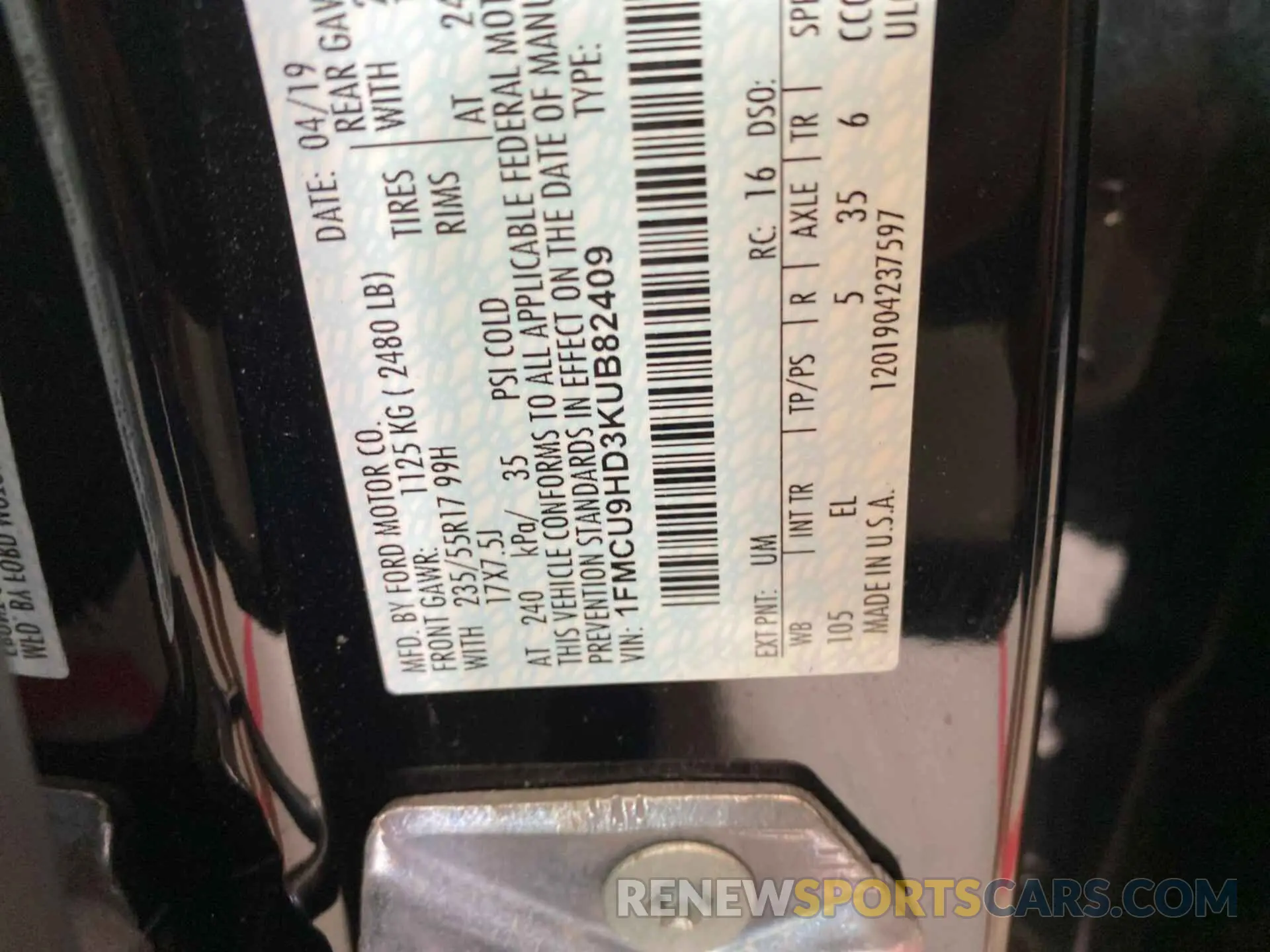 14 Photograph of a damaged car 1FMCU9HD3KUB82409 FORD ESCAPE 2019