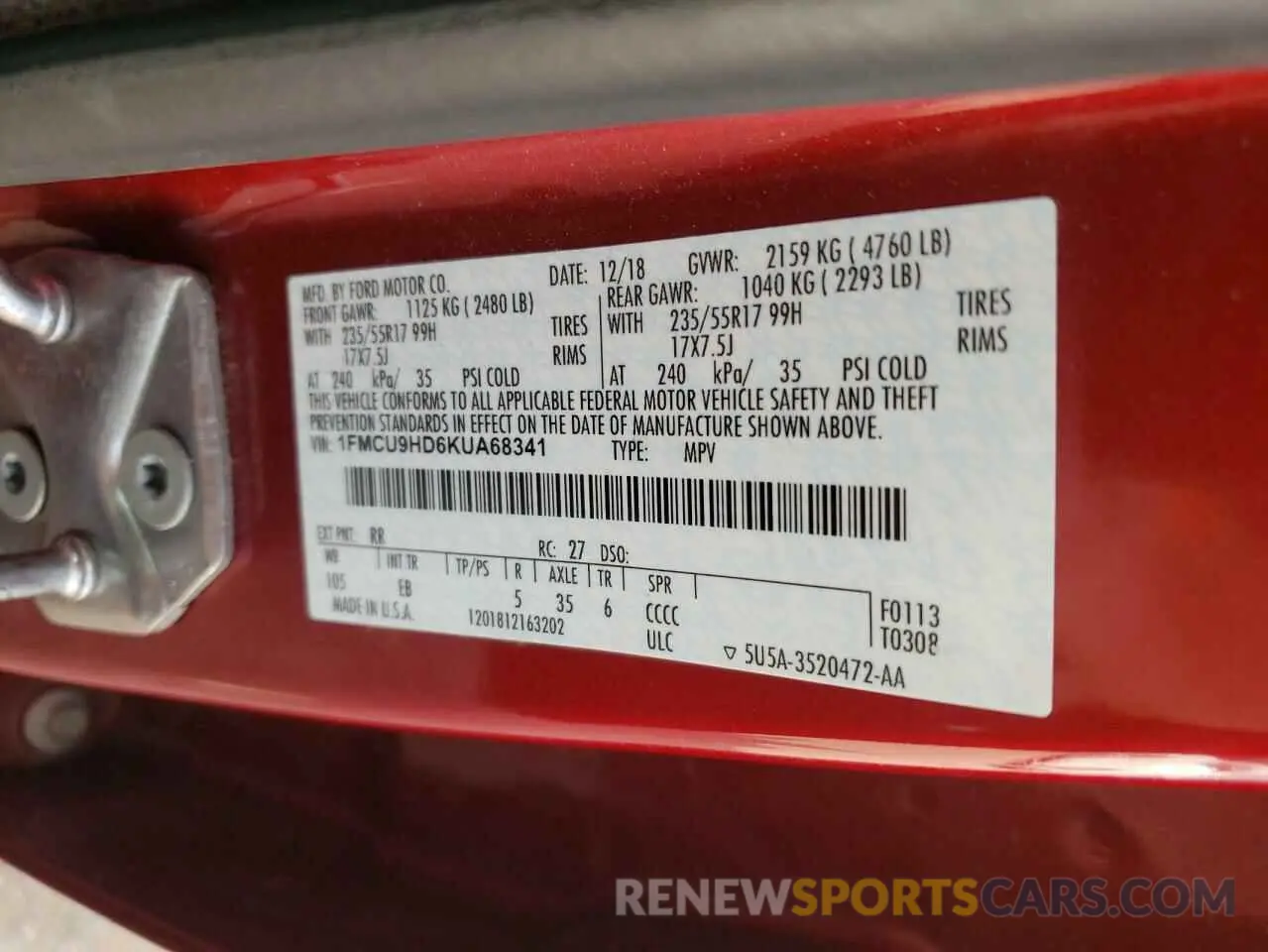 14 Photograph of a damaged car 1FMCU9HD6KUA68341 FORD ESCAPE 2019