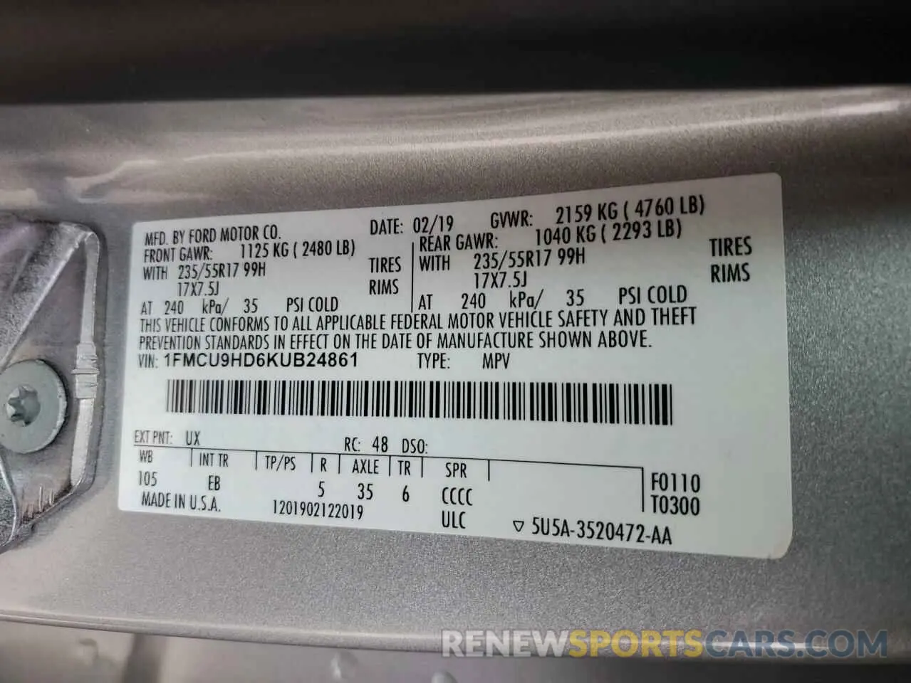 15 Фотография поврежденного автомобиля 1FMCU9HD6KUB24861 FORD ESCAPE 2019