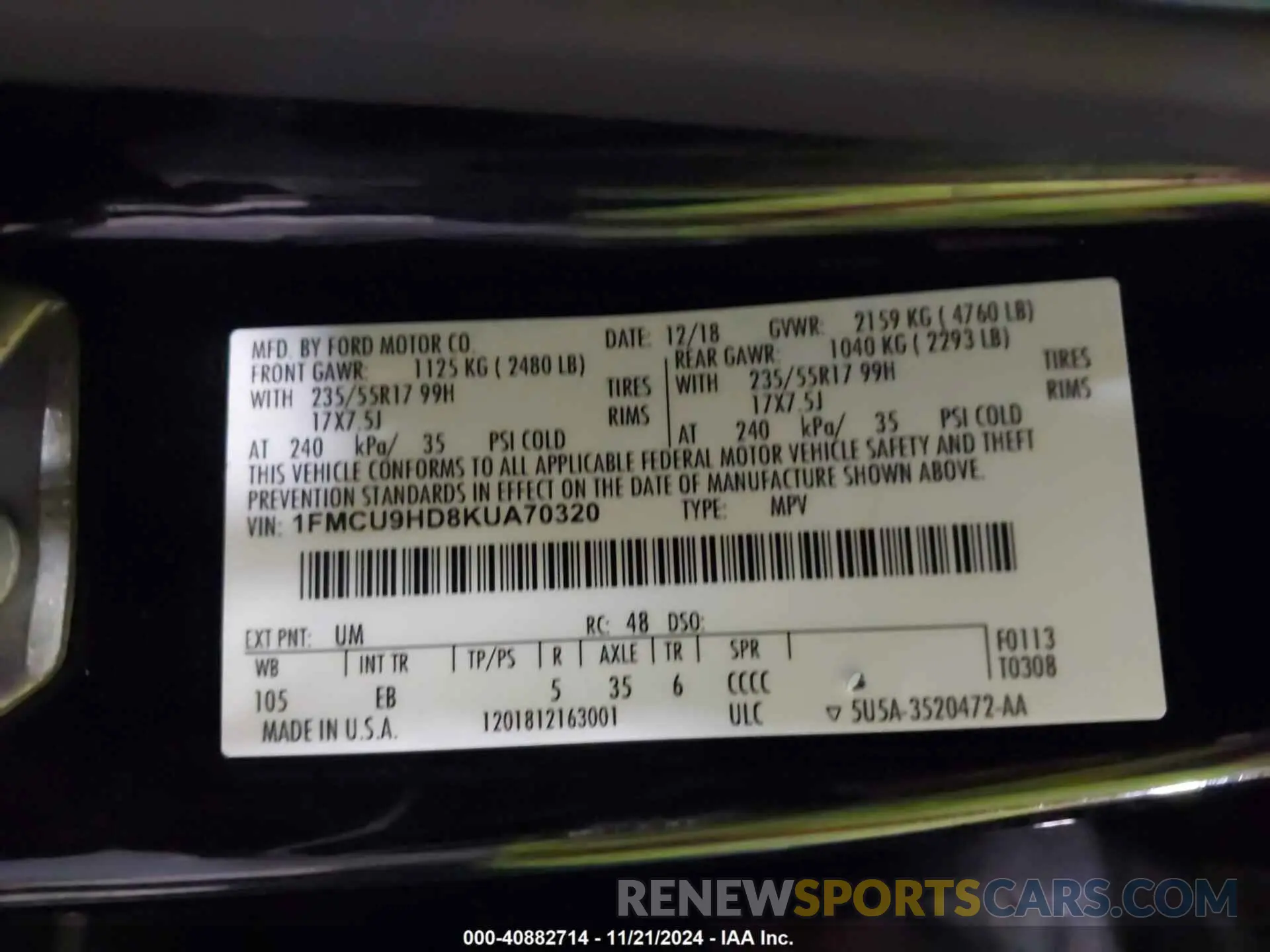9 Photograph of a damaged car 1FMCU9HD8KUA70320 FORD ESCAPE 2019