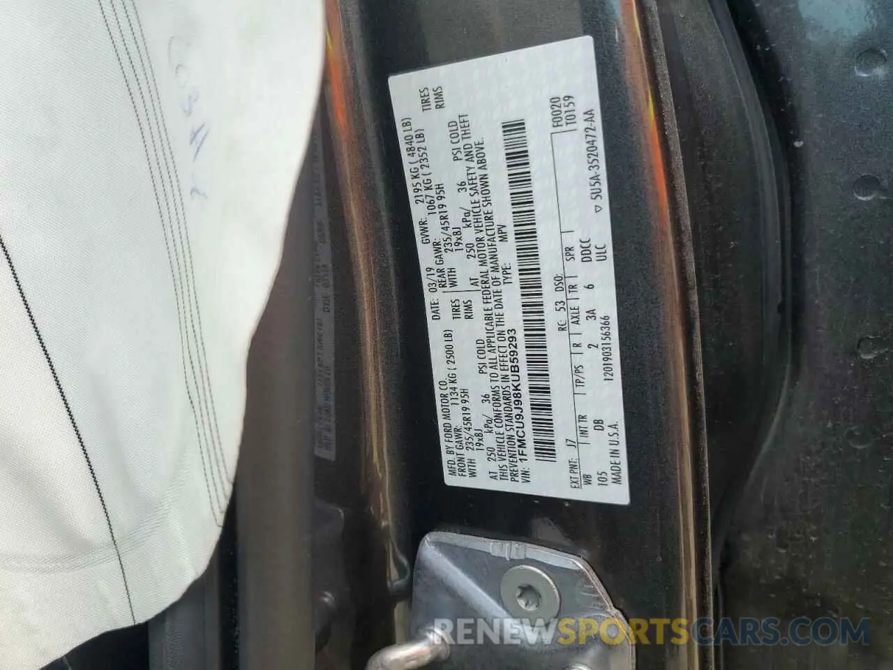 13 Фотография поврежденного автомобиля 1FMCU9J98KUB59293 FORD ESCAPE 2019
