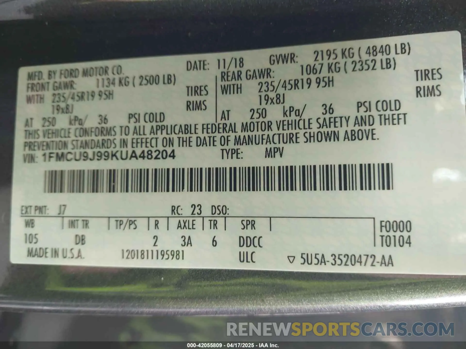 9 Photograph of a damaged car 1FMCU9J99KUA48204 FORD ESCAPE 2019