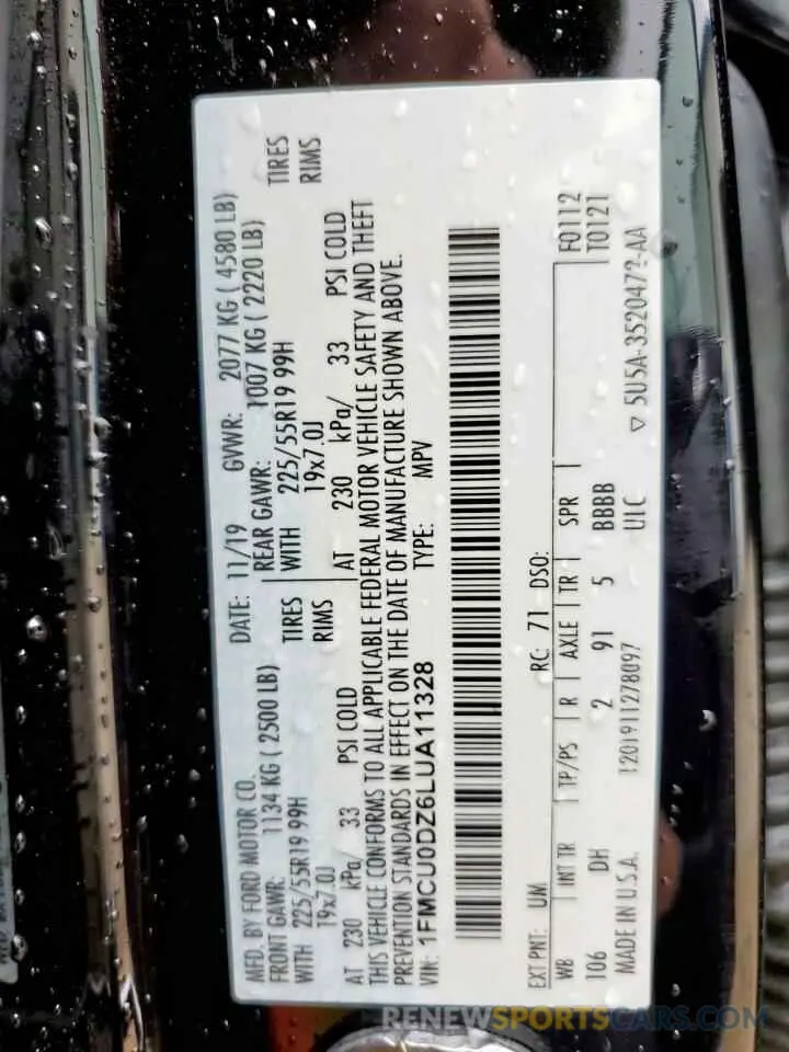 14 Photograph of a damaged car 1FMCU0DZ6LUA11328 FORD ESCAPE 2020