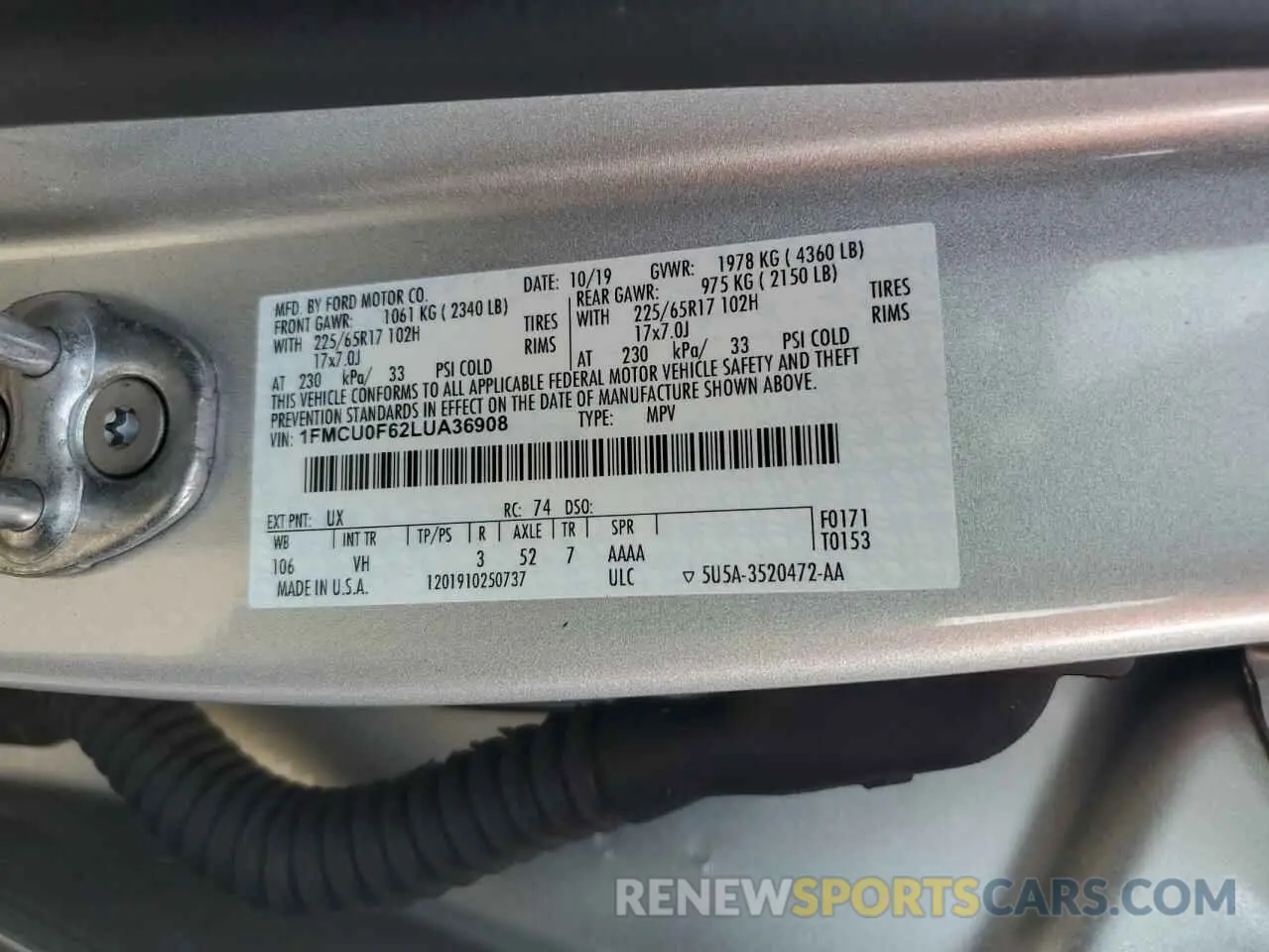 12 Фотография поврежденного автомобиля 1FMCU0F62LUA36908 FORD ESCAPE 2020