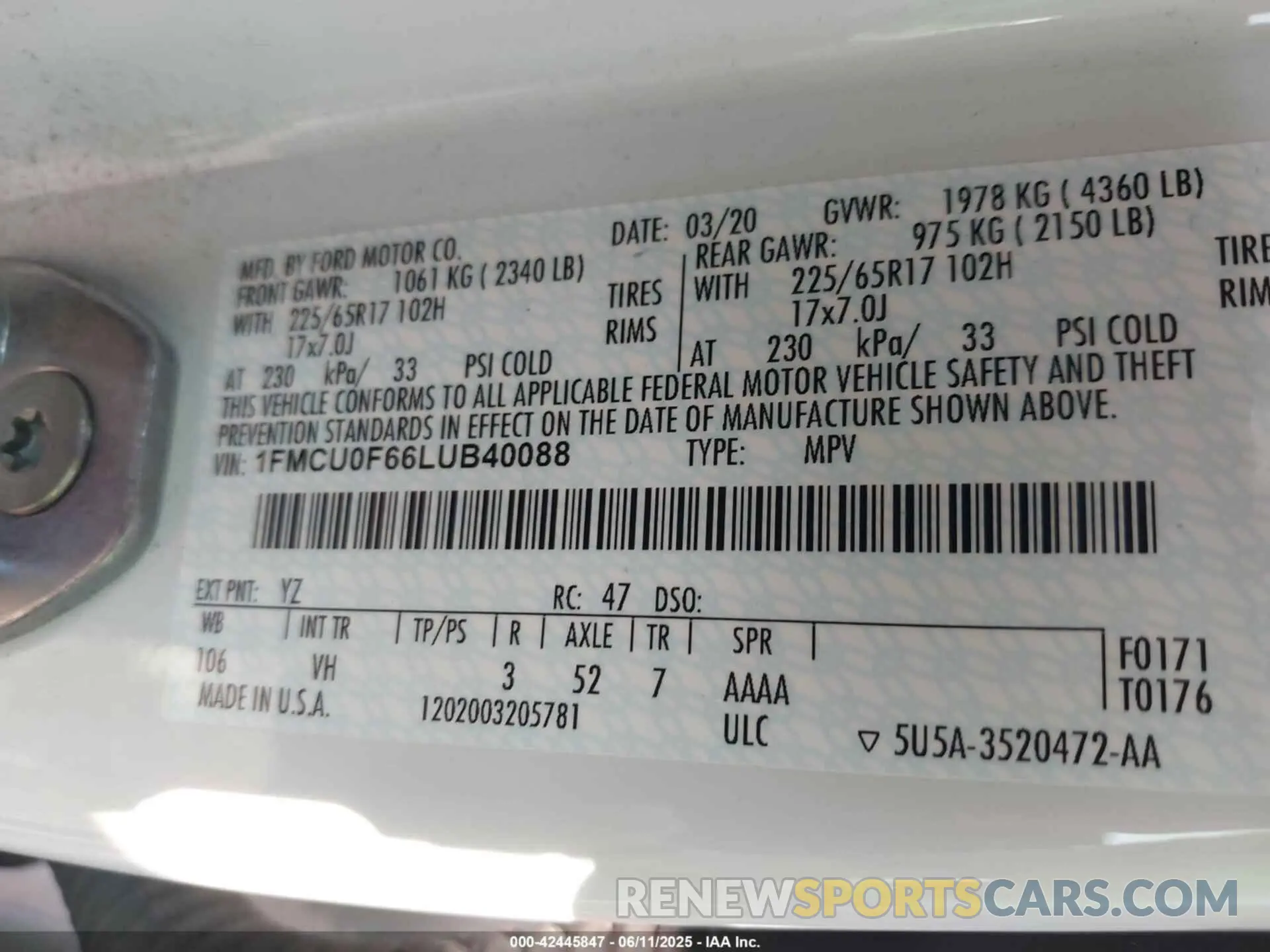 9 Фотография поврежденного автомобиля 1FMCU0F66LUB40088 FORD ESCAPE 2020