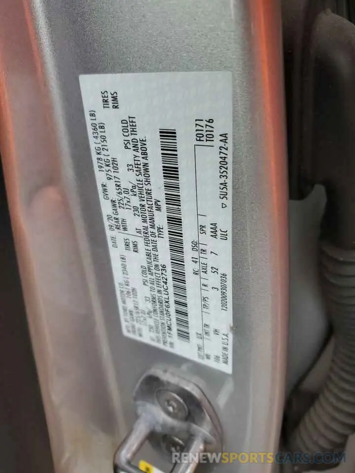 12 Фотография поврежденного автомобиля 1FMCU0F6XLUC42736 FORD ESCAPE 2020