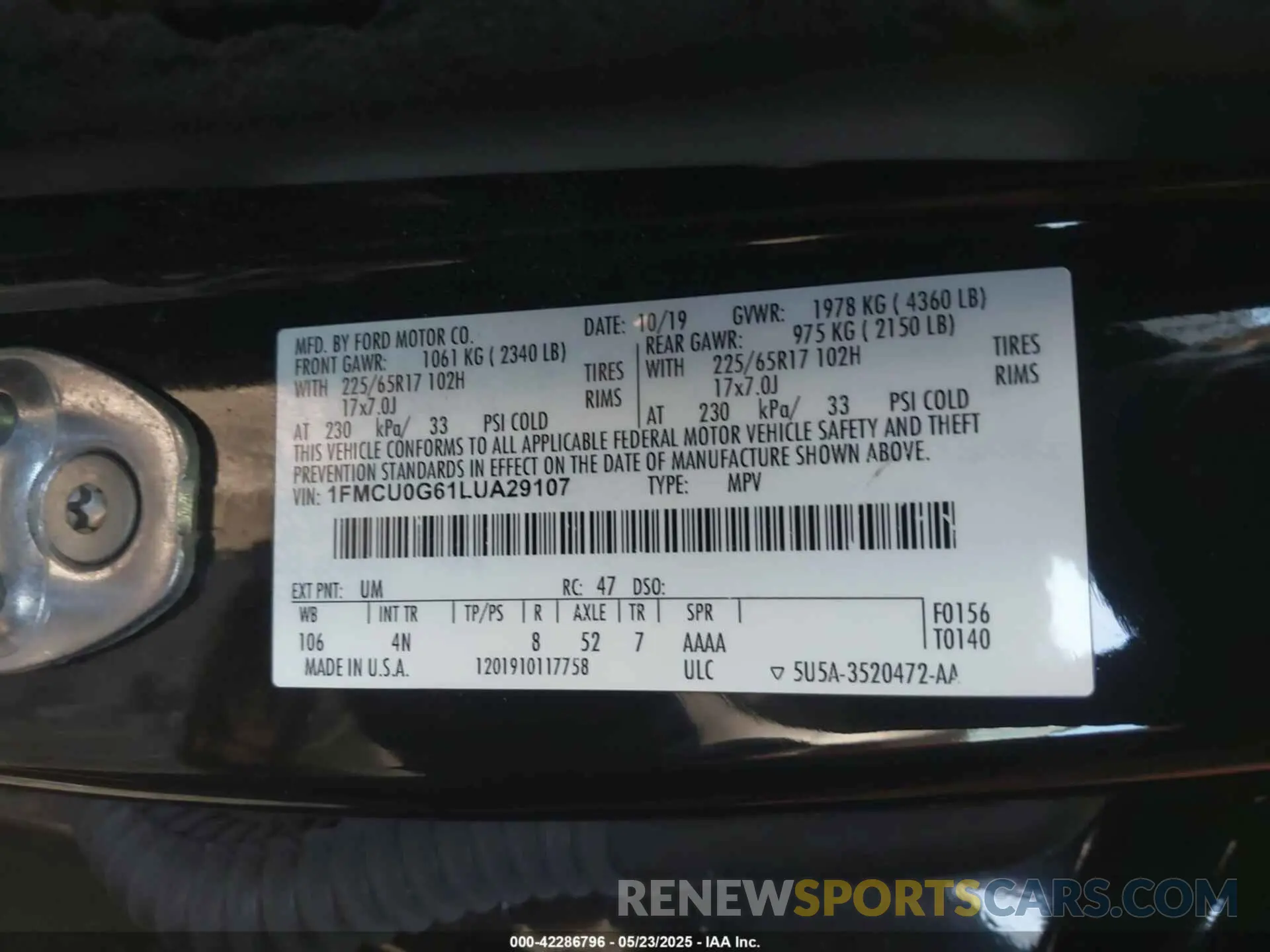 9 Фотография поврежденного автомобиля 1FMCU0G61LUA29107 FORD ESCAPE 2020