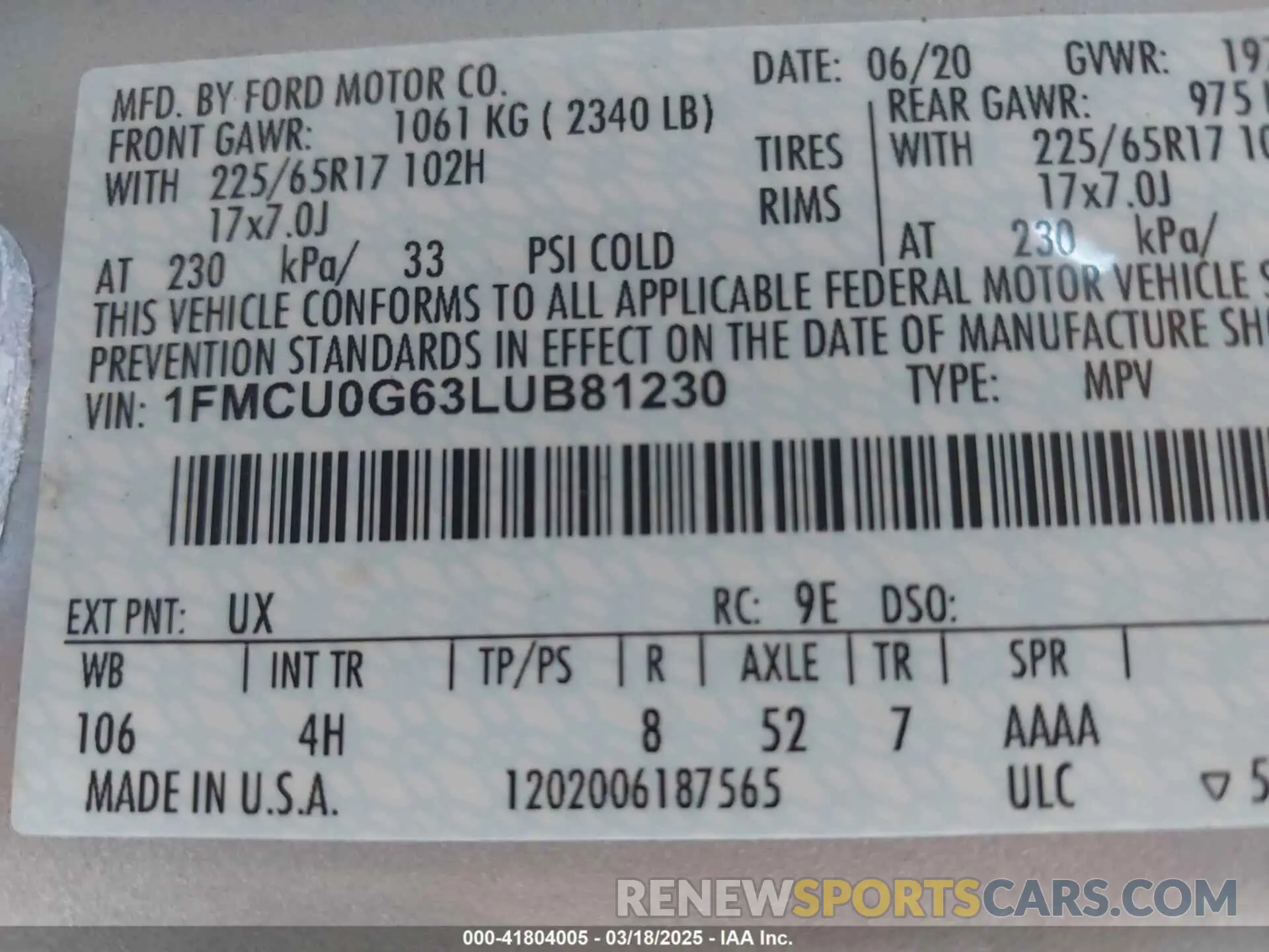 9 Фотография поврежденного автомобиля 1FMCU0G63LUB81230 FORD ESCAPE 2020