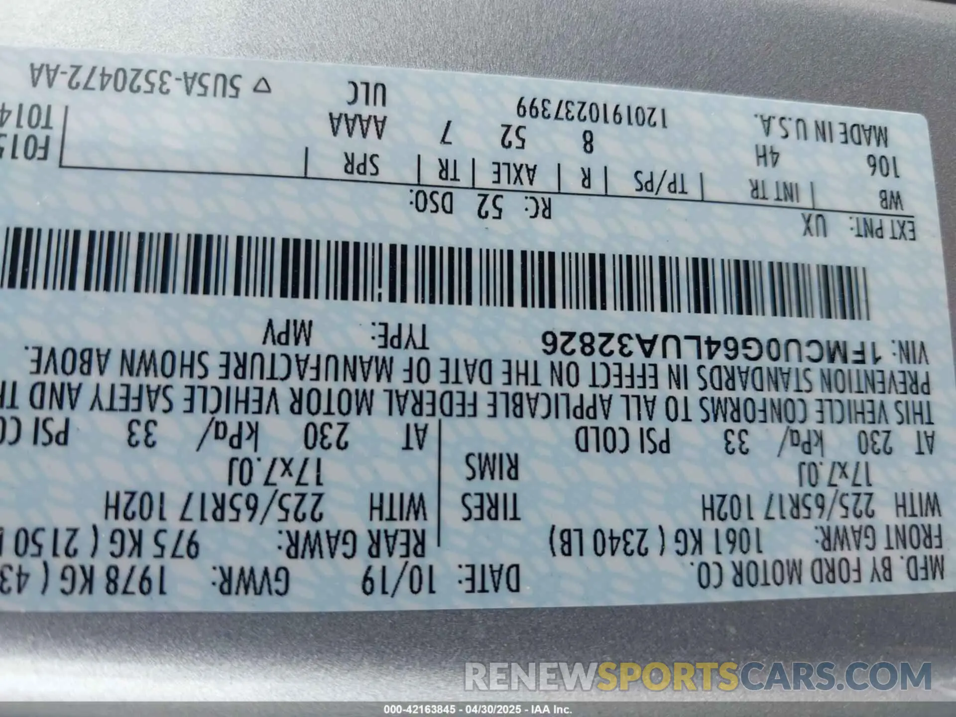 9 Фотография поврежденного автомобиля 1FMCU0G64LUA32826 FORD ESCAPE 2020