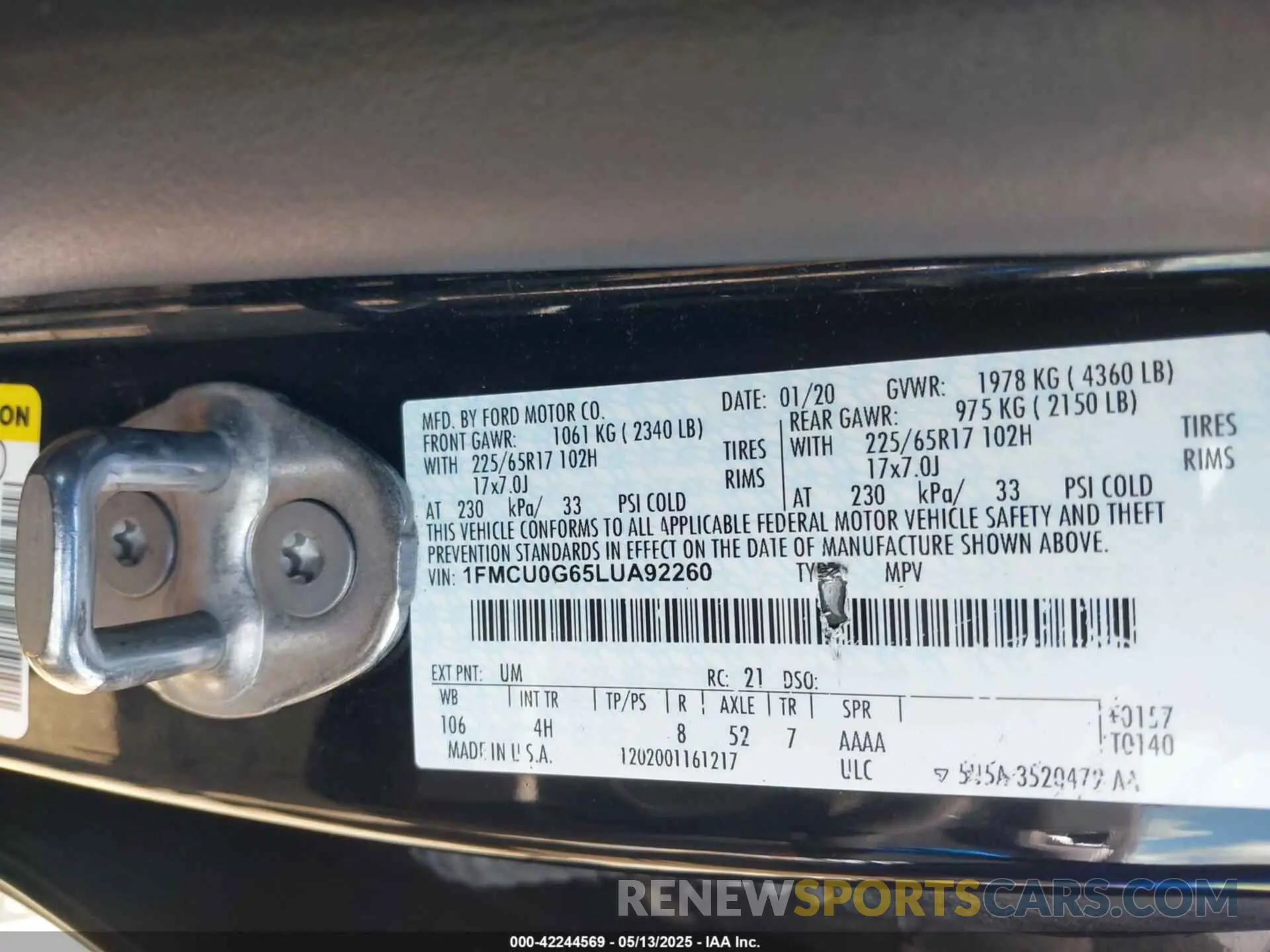 9 Фотография поврежденного автомобиля 1FMCU0G65LUA92260 FORD ESCAPE 2020