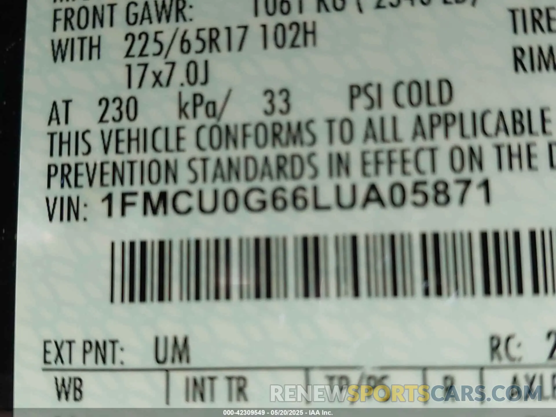 9 Фотография поврежденного автомобиля 1FMCU0G66LUA05871 FORD ESCAPE 2020