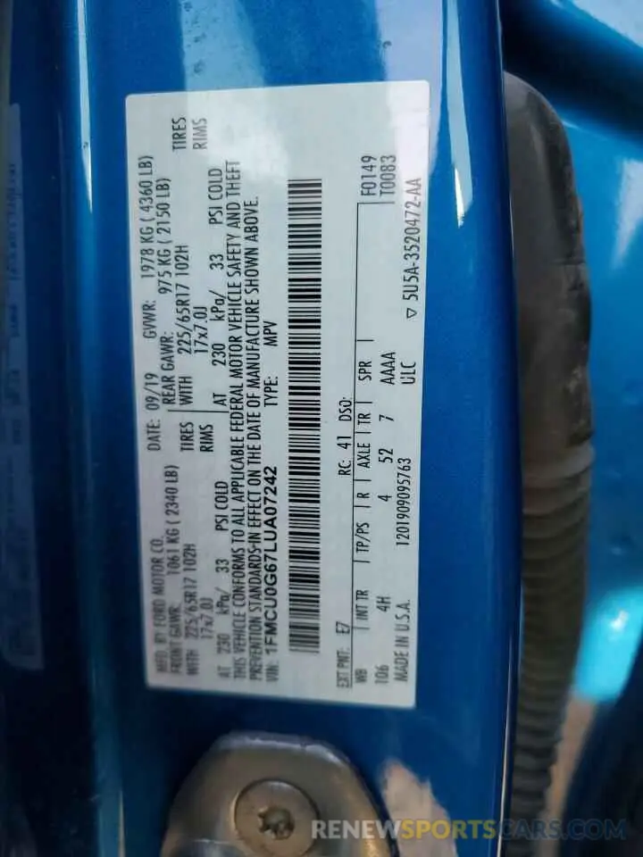 14 Фотография поврежденного автомобиля 1FMCU0G67LUA07242 FORD ESCAPE 2020