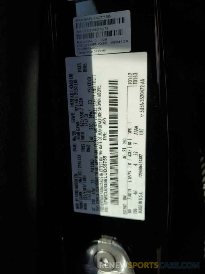 13 Фотография поврежденного автомобиля 1FMCU0G68LUB55755 FORD ESCAPE 2020