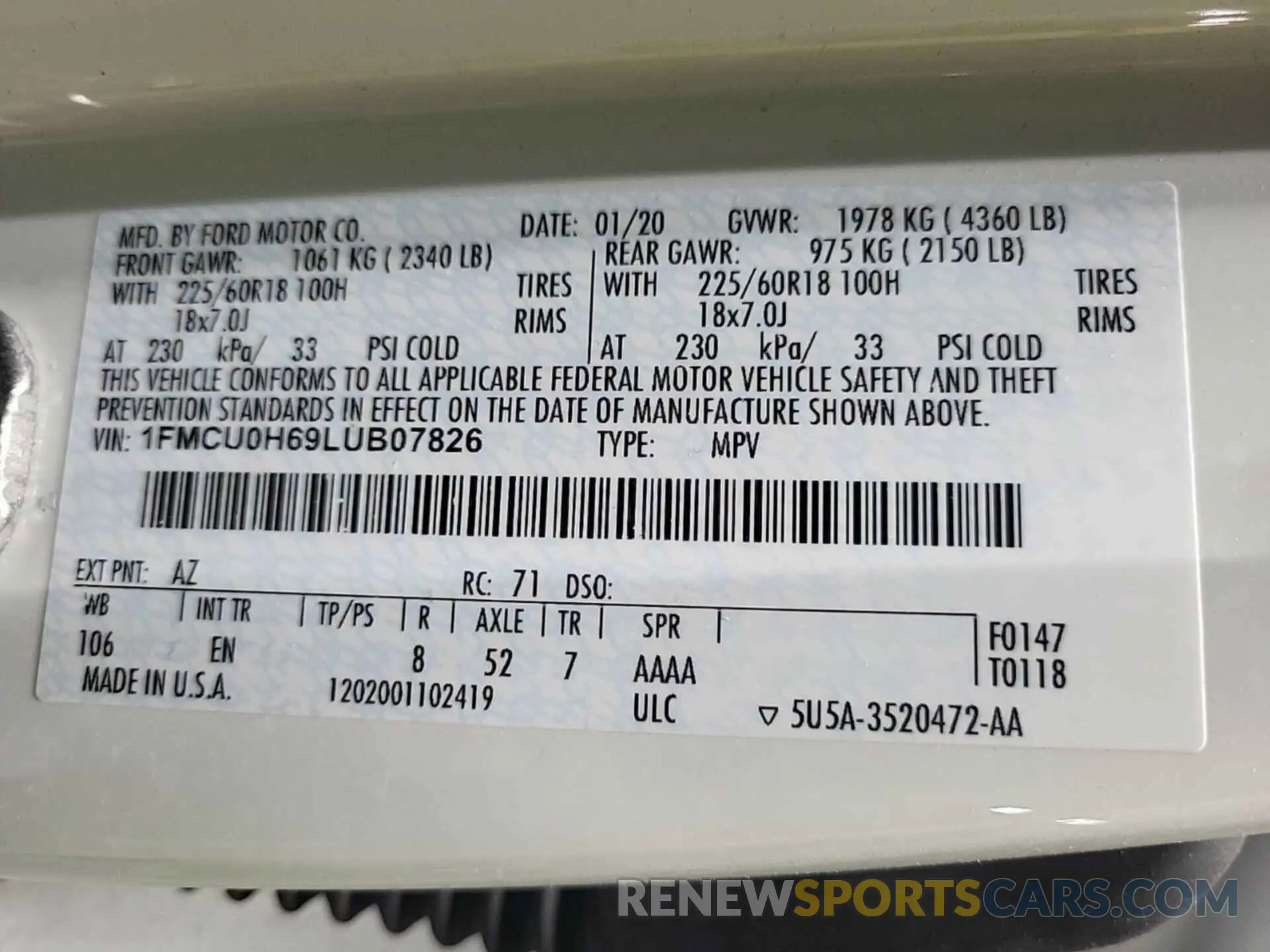 8 Фотография поврежденного автомобиля 1FMCU0H69LUB07826 FORD ESCAPE 2020