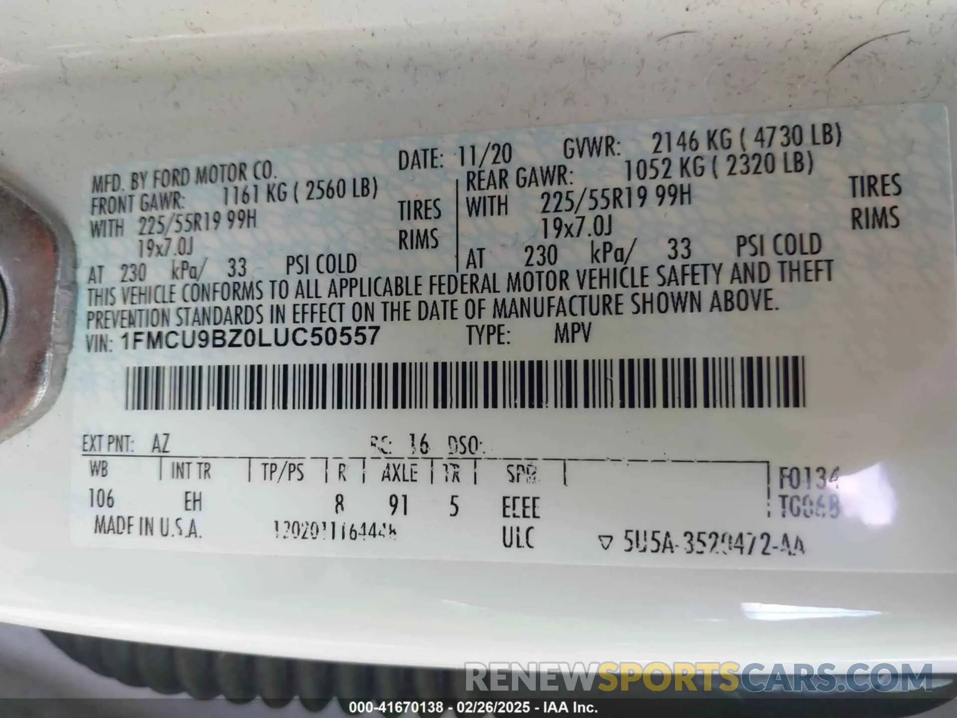 9 Фотография поврежденного автомобиля 1FMCU9BZ0LUC50557 FORD ESCAPE 2020