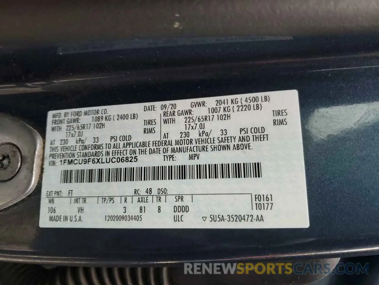 13 Фотография поврежденного автомобиля 1FMCU9F6XLUC06825 FORD ESCAPE 2020