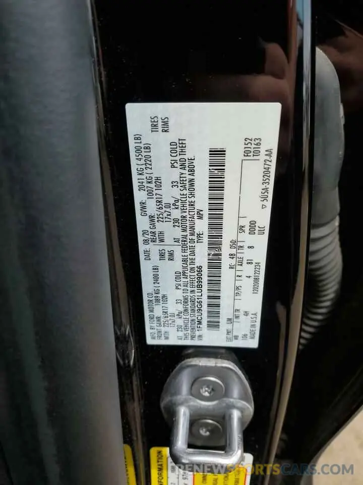 12 Фотография поврежденного автомобиля 1FMCU9G61LUB99066 FORD ESCAPE 2020