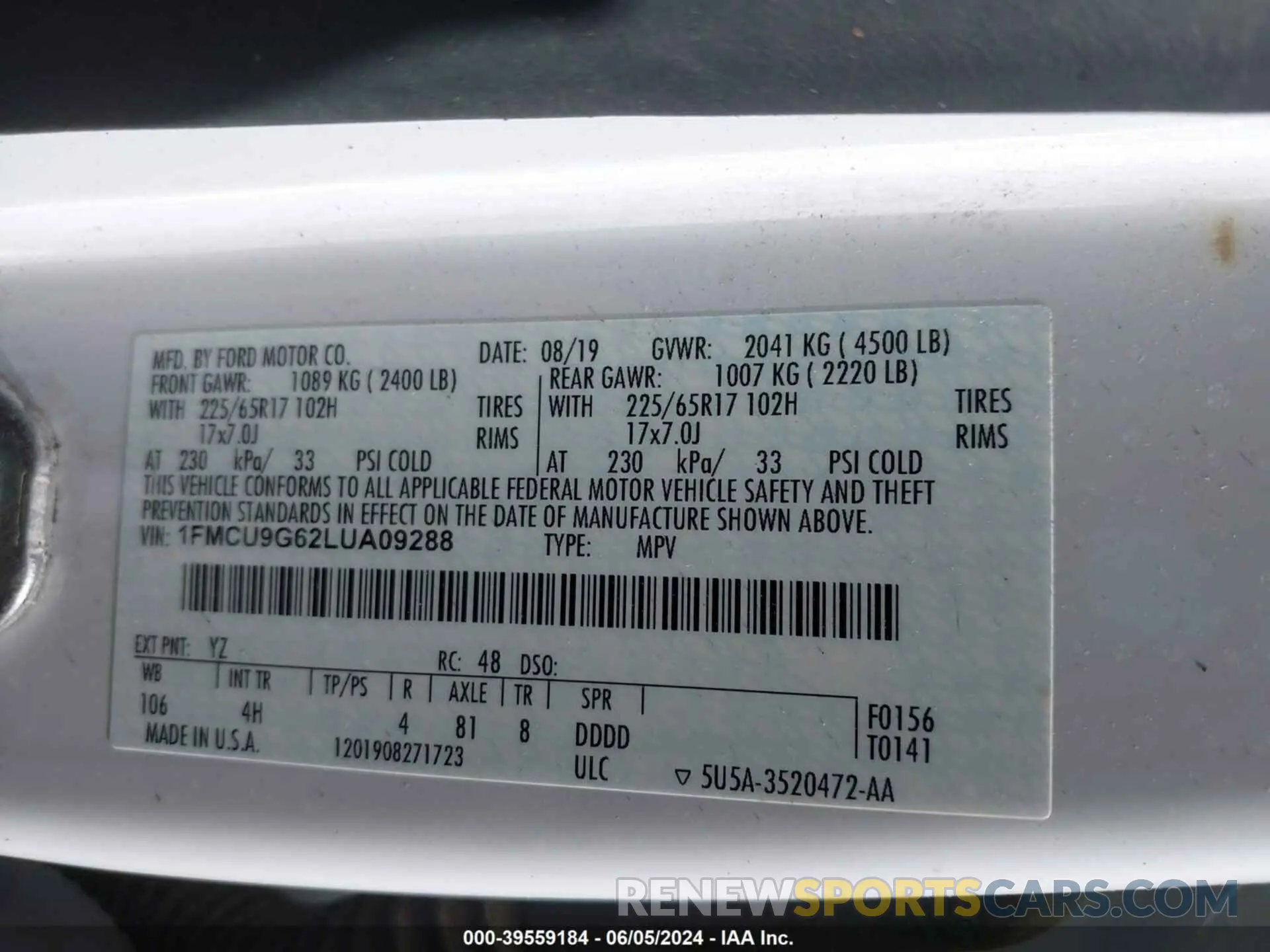9 Фотография поврежденного автомобиля 1FMCU9G62LUA09288 FORD ESCAPE 2020