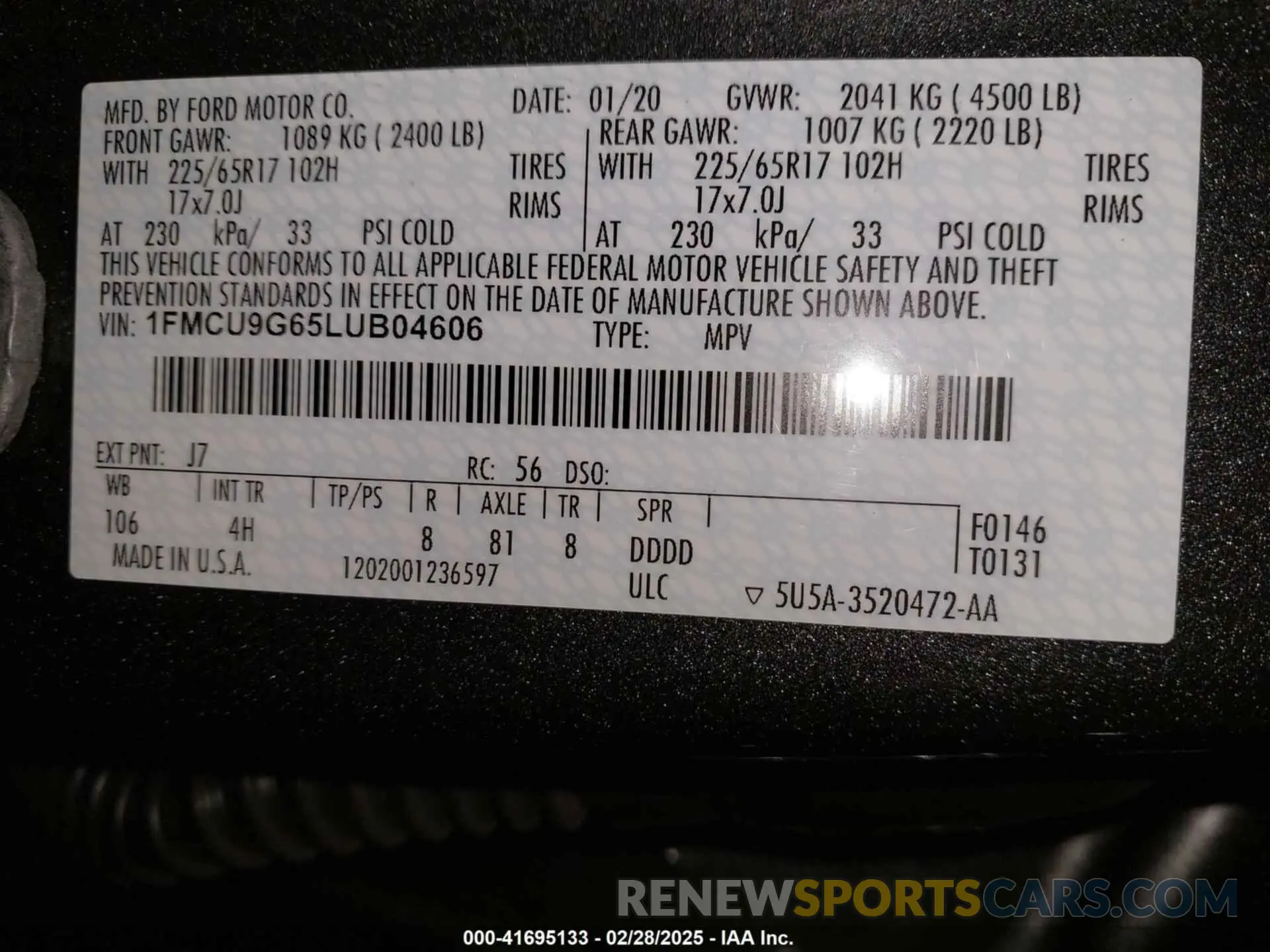 9 Фотография поврежденного автомобиля 1FMCU9G65LUB04606 FORD ESCAPE 2020