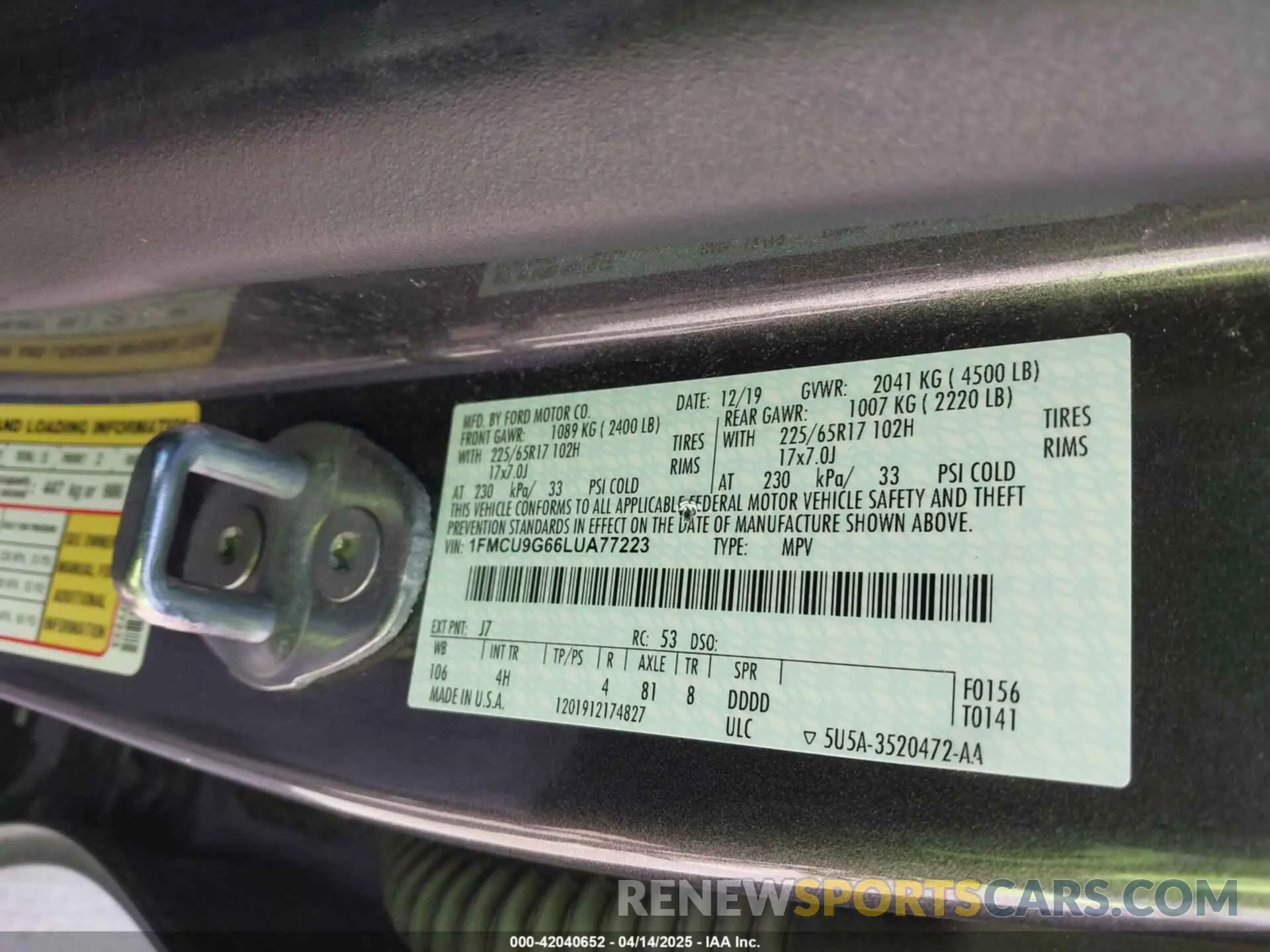 9 Фотография поврежденного автомобиля 1FMCU9G66LUA77223 FORD ESCAPE 2020