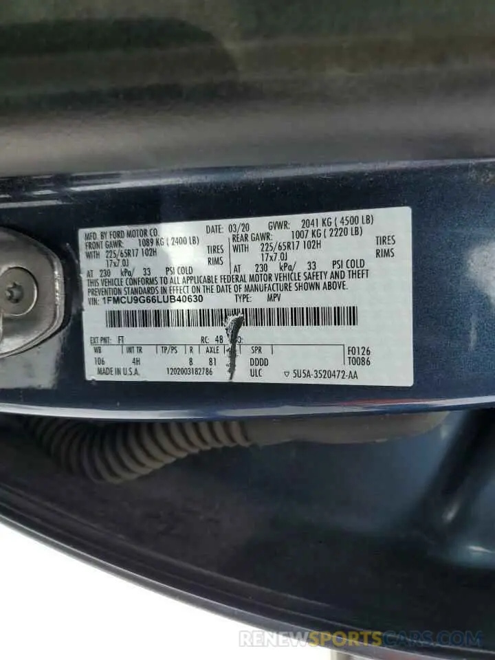 13 Фотография поврежденного автомобиля 1FMCU9G66LUB40630 FORD ESCAPE 2020