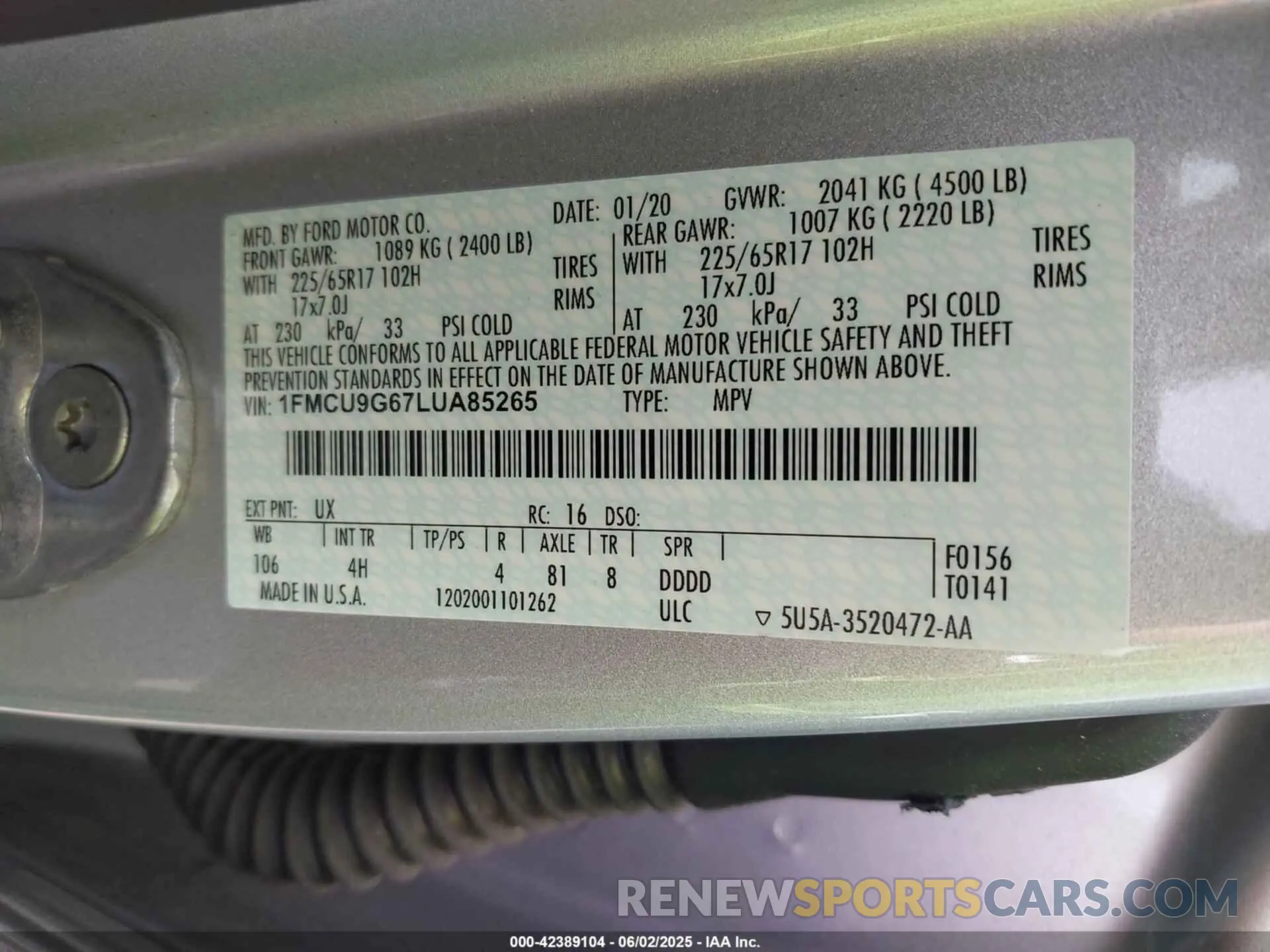 9 Фотография поврежденного автомобиля 1FMCU9G67LUA85265 FORD ESCAPE 2020