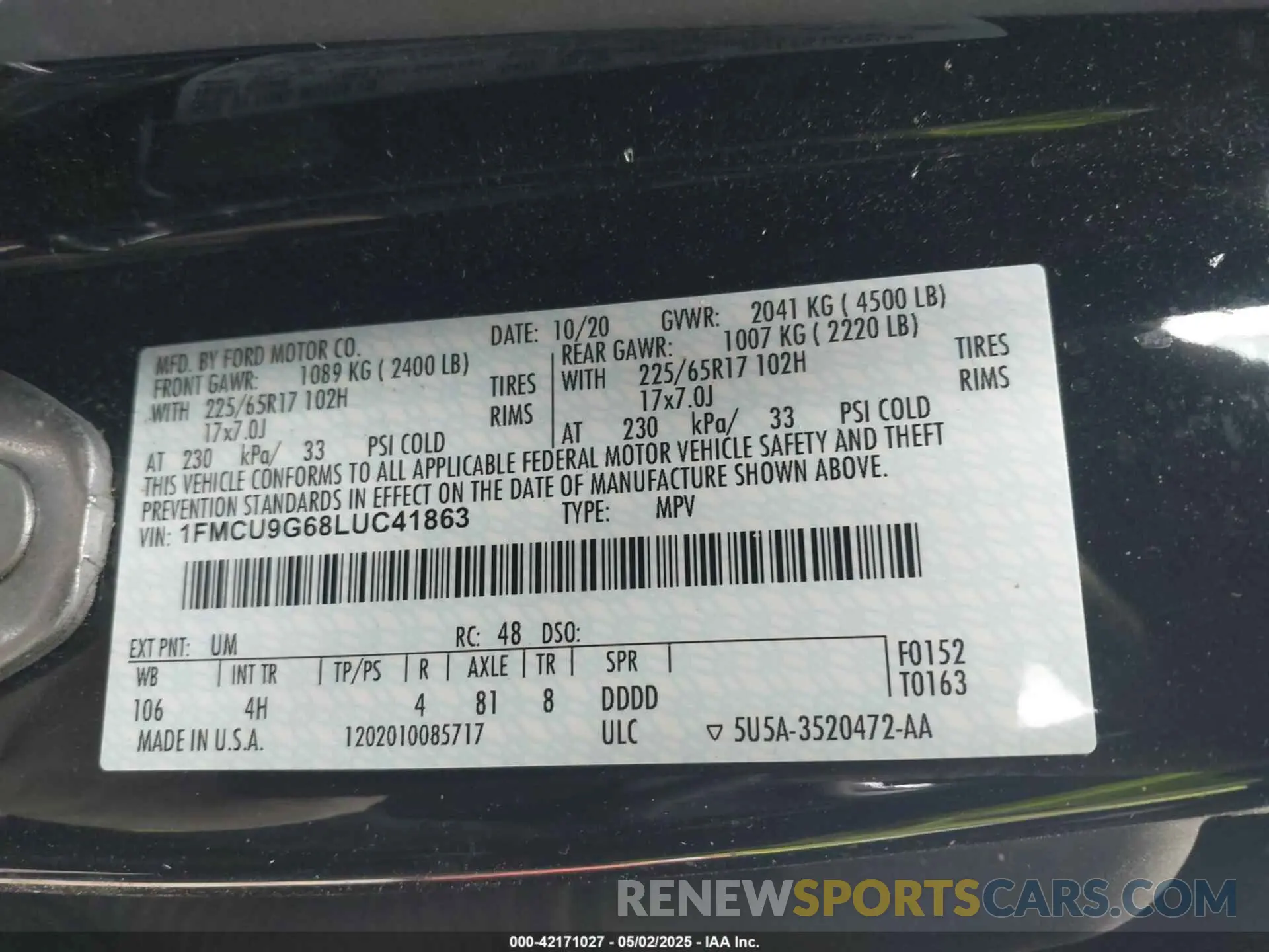 9 Фотография поврежденного автомобиля 1FMCU9G68LUC41863 FORD ESCAPE 2020