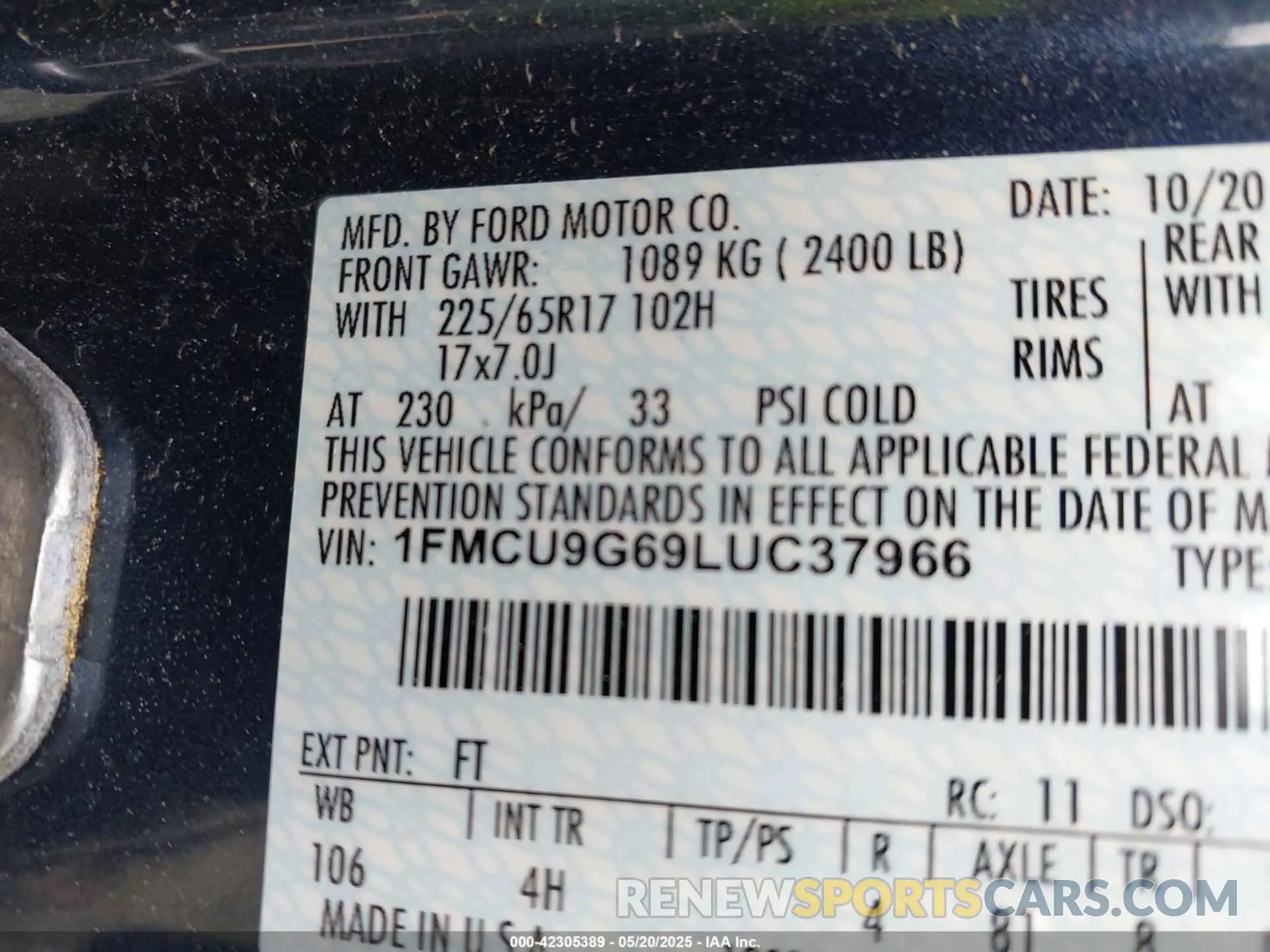 9 Photograph of a damaged car 1FMCU9G69LUC37966 FORD ESCAPE 2020