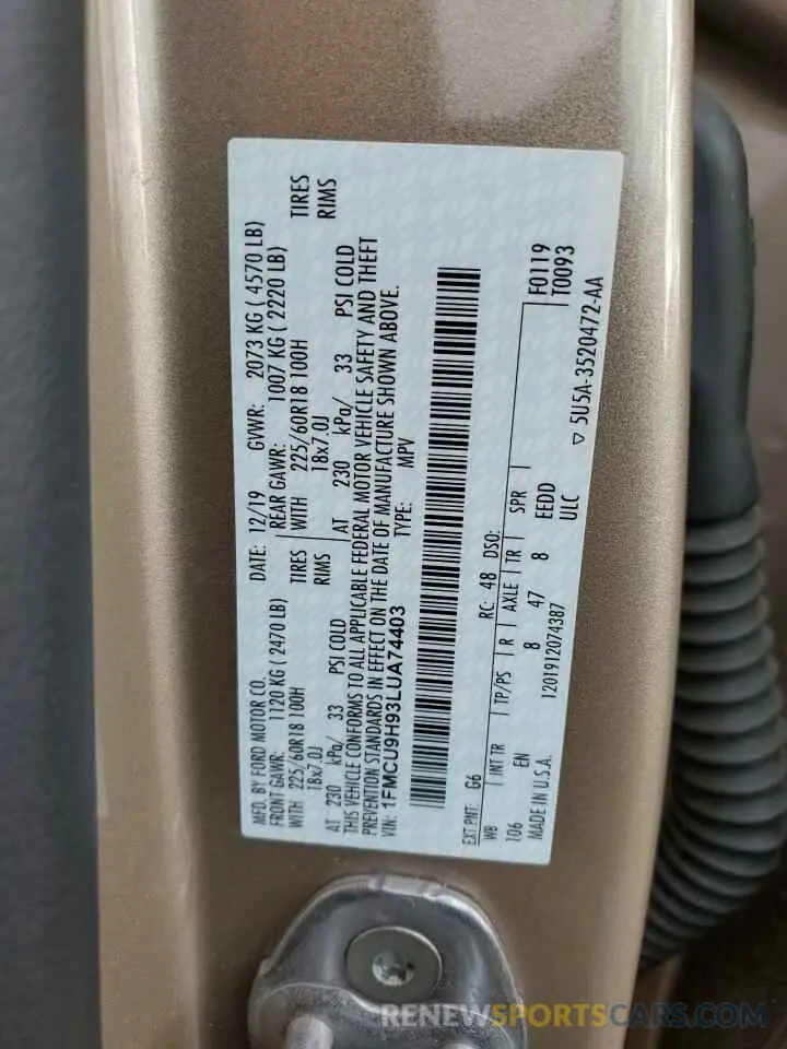 12 Фотография поврежденного автомобиля 1FMCU9H93LUA74403 FORD ESCAPE 2020