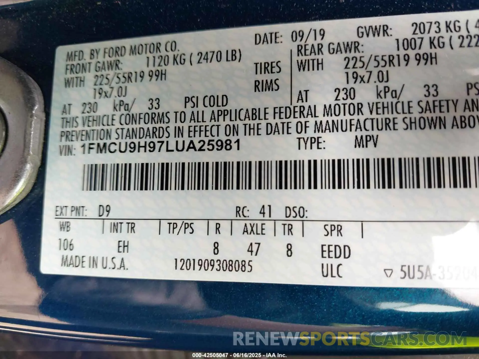 9 Фотография поврежденного автомобиля 1FMCU9H97LUA25981 FORD ESCAPE 2020