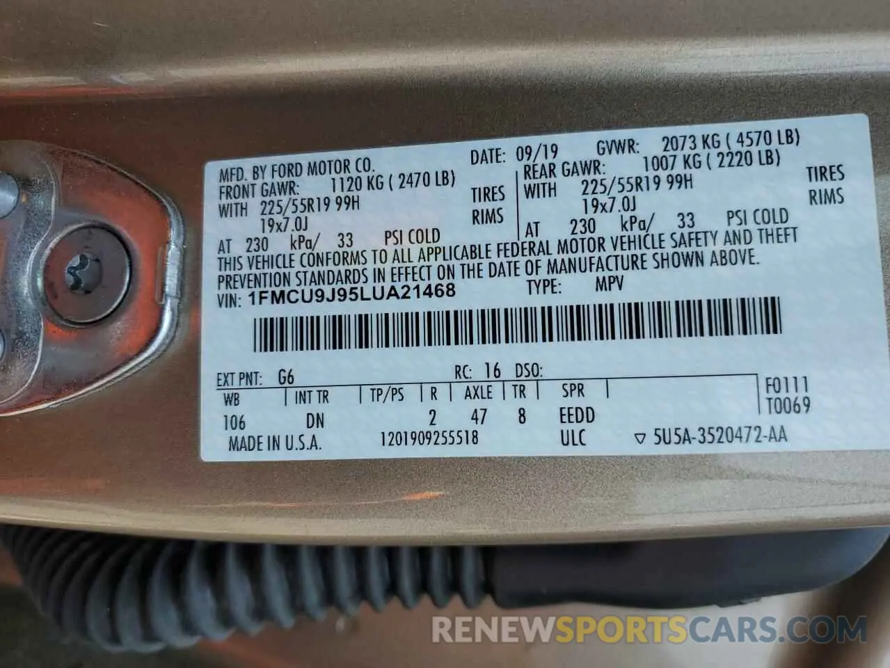 14 Фотография поврежденного автомобиля 1FMCU9J95LUA21468 FORD ESCAPE 2020