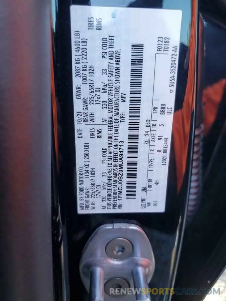 13 Фотография поврежденного автомобиля 1FMCU0BZ0MUA94713 FORD ESCAPE 2021