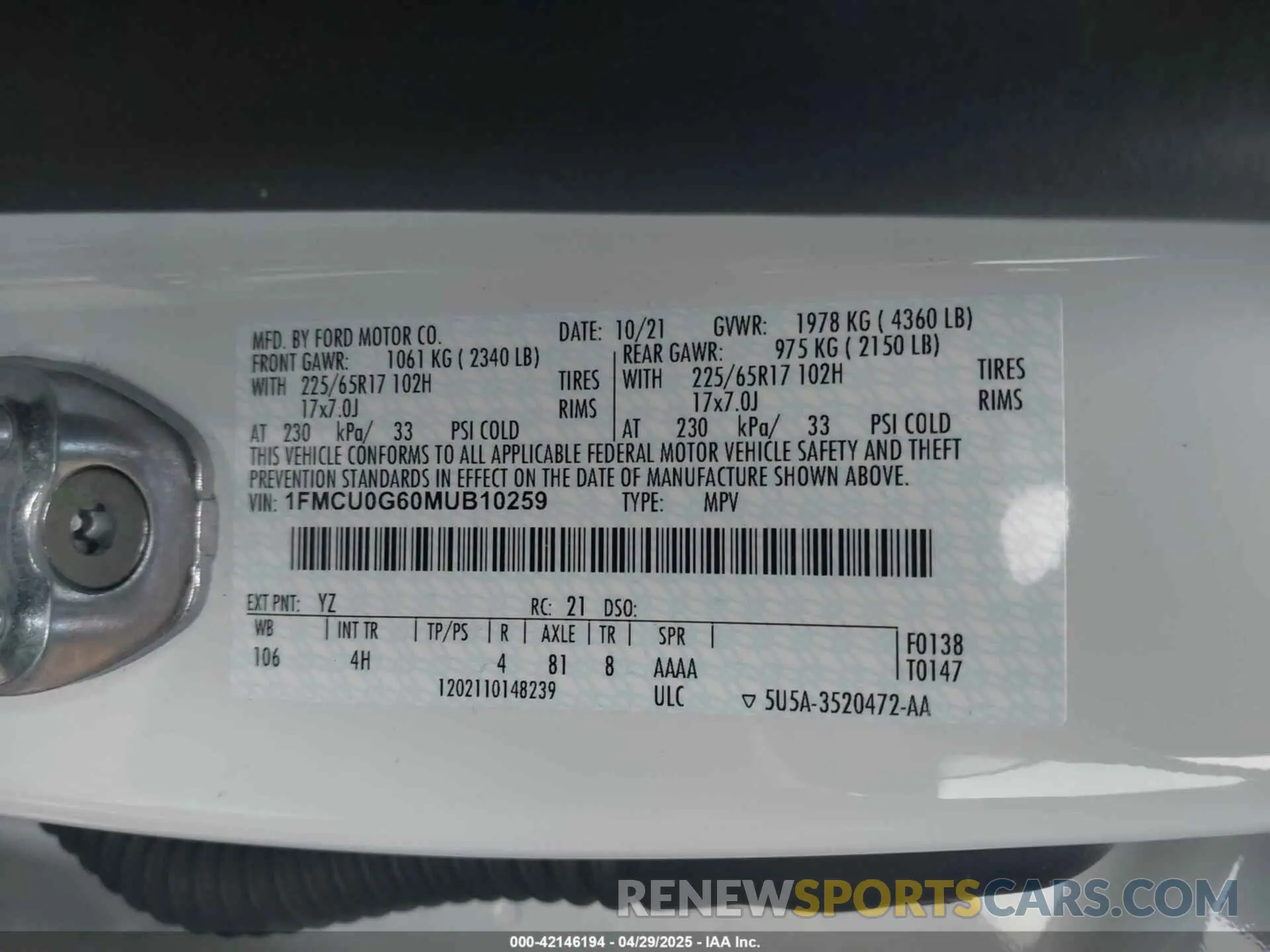 9 Фотография поврежденного автомобиля 1FMCU0G60MUB10259 FORD ESCAPE 2021