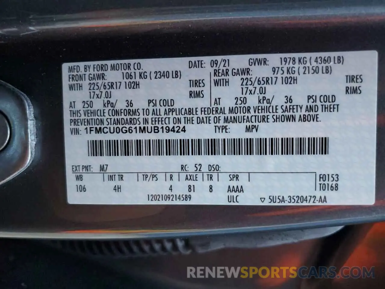 13 Фотография поврежденного автомобиля 1FMCU0G61MUB19424 FORD ESCAPE 2021