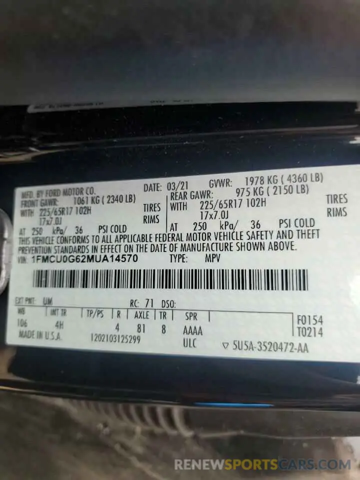 13 Фотография поврежденного автомобиля 1FMCU0G62MUA14570 FORD ESCAPE 2021