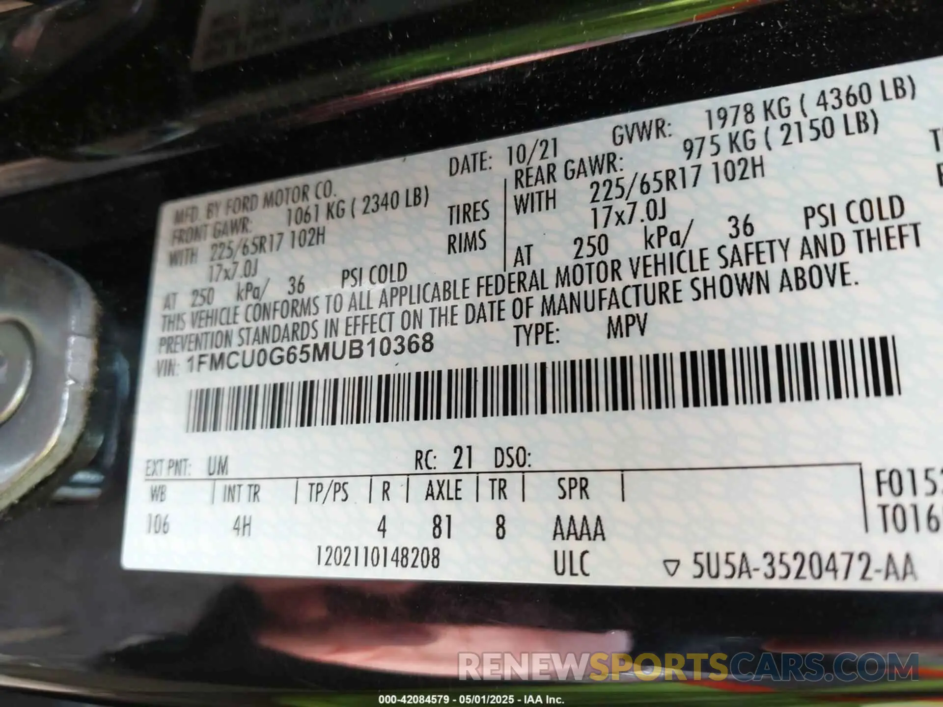 9 Фотография поврежденного автомобиля 1FMCU0G65MUB10368 FORD ESCAPE 2021