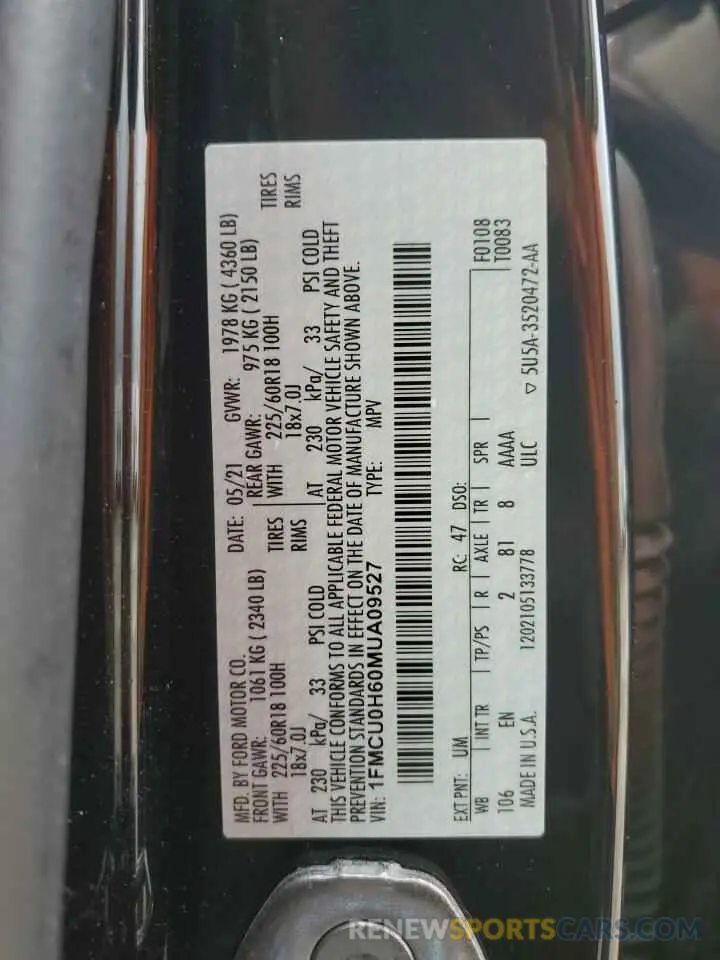 16 Фотография поврежденного автомобиля 1FMCU0H60MUA09527 FORD ESCAPE 2021