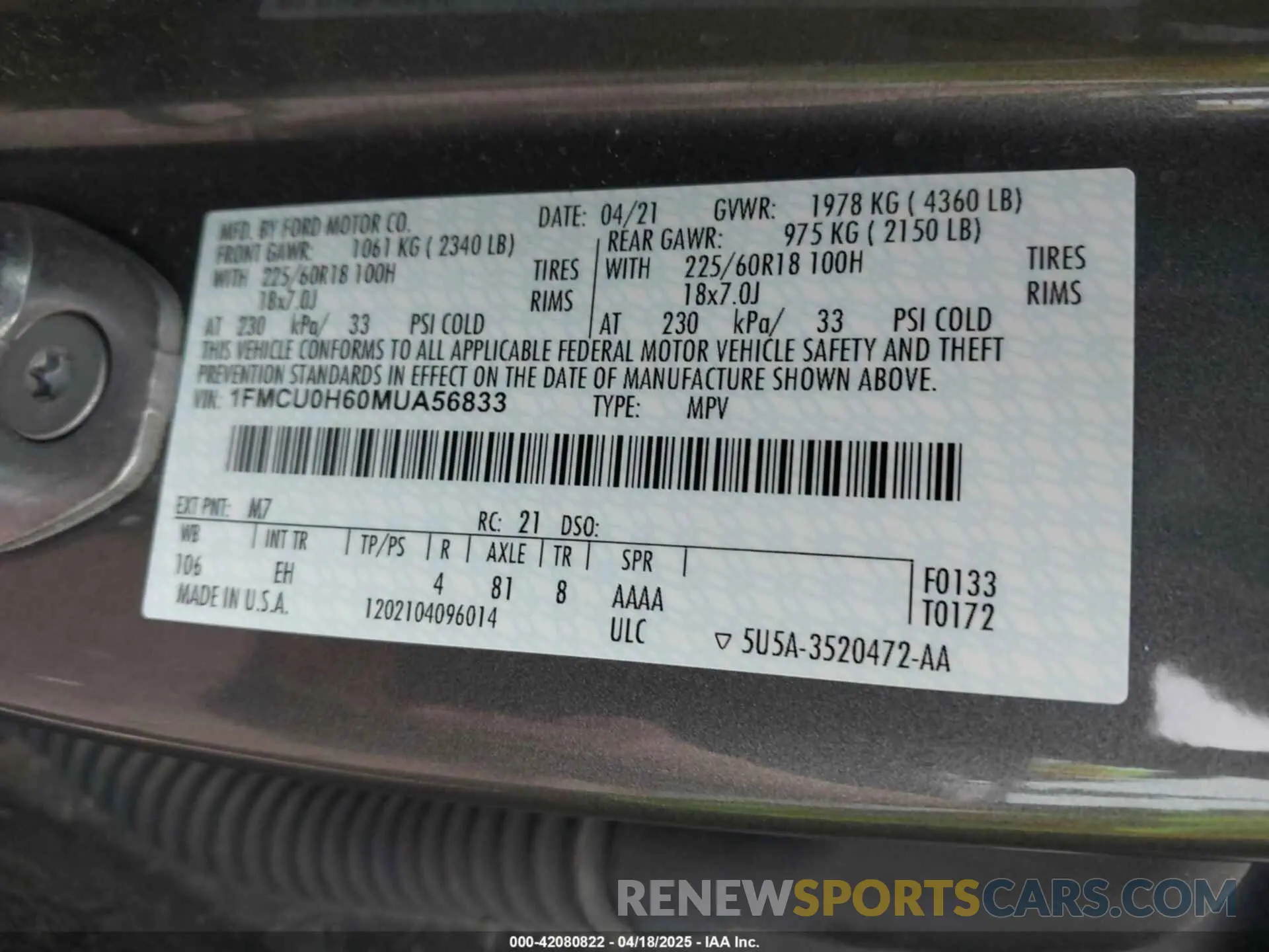 9 Фотография поврежденного автомобиля 1FMCU0H60MUA56833 FORD ESCAPE 2021