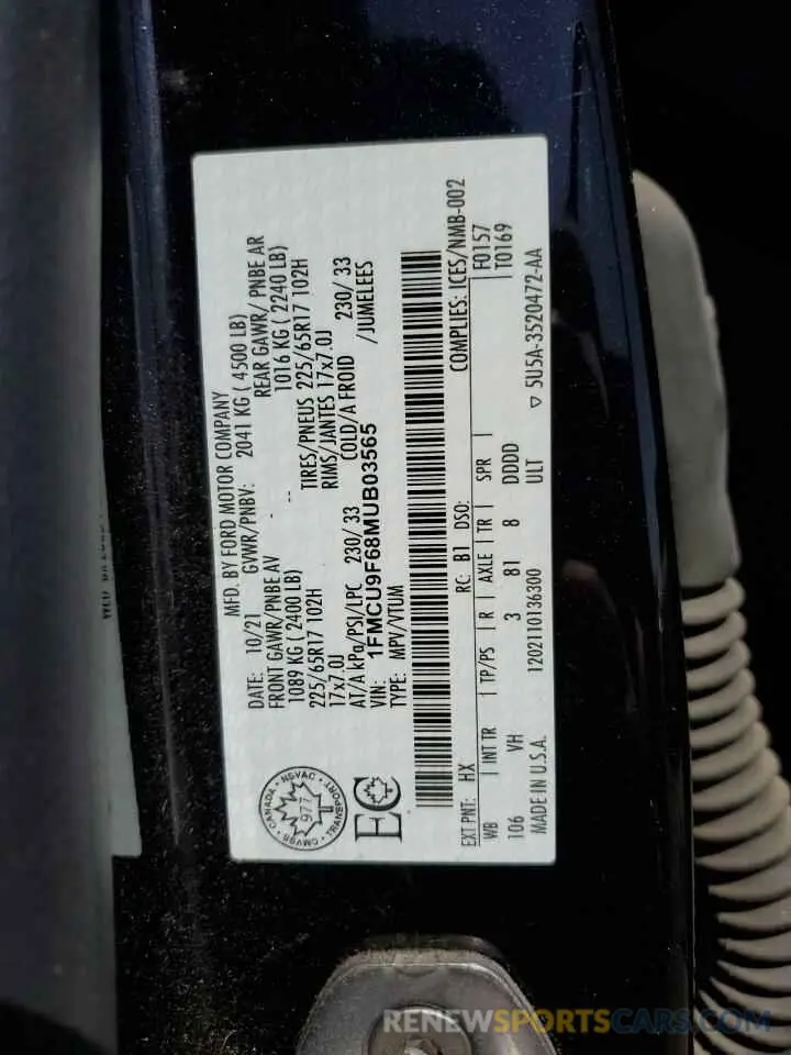 14 Фотография поврежденного автомобиля 1FMCU9F68MUB03565 FORD ESCAPE 2021